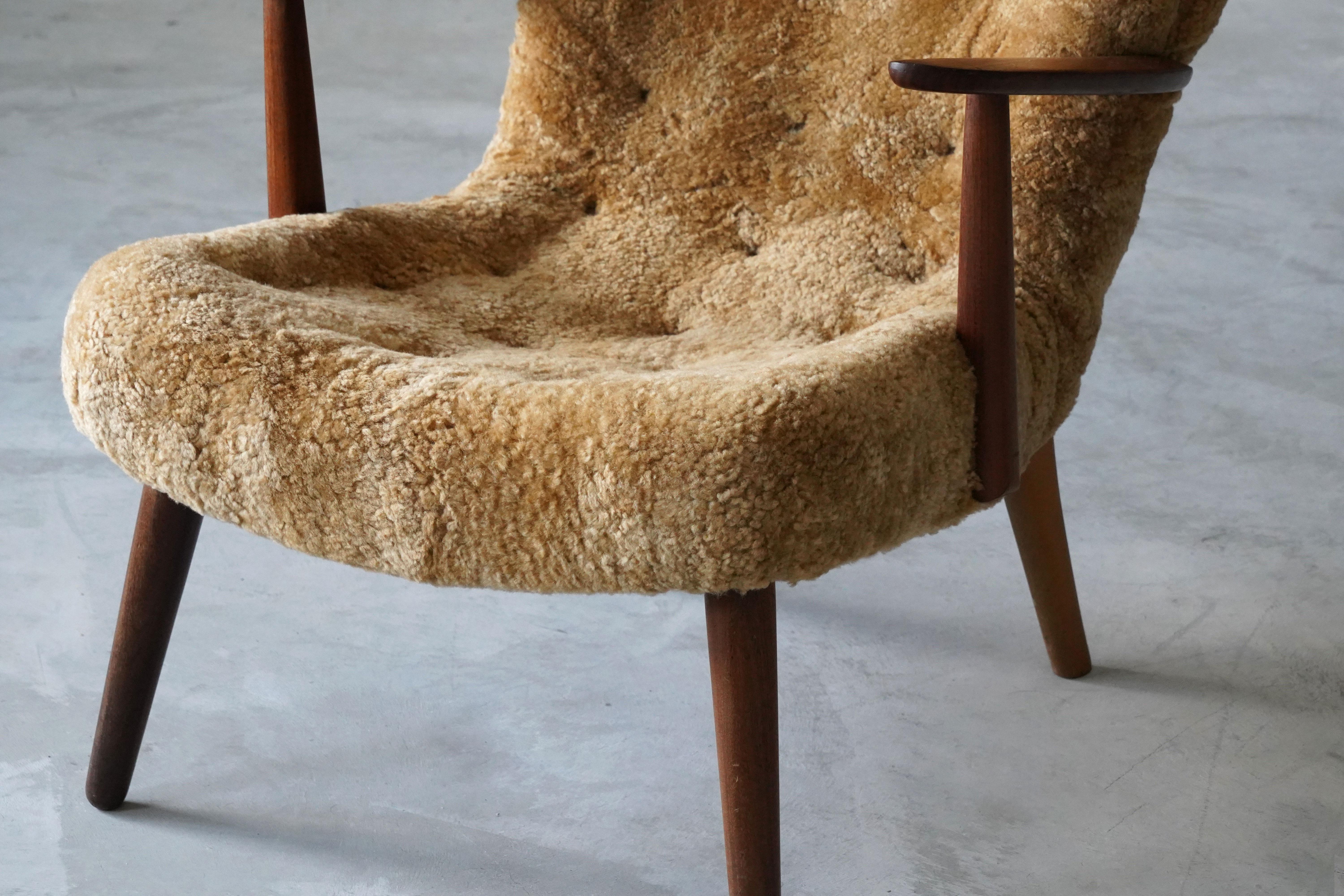 Ib Madsen And Acton Schubell Lounge Chair Sheepskin Wood For Uk Client At 1stdibs