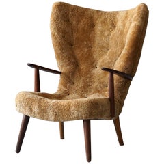 Ib Madsen & Acton Schubell, Lounge Chair, Sheepskin, wood, for UK client