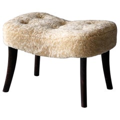 Ib Madsen & Acton Schubell, Organic Stool, Stained Wood, Sheepskin Denmark 1950s