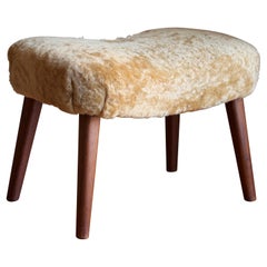 Ib Madsen & Acton Schubell, Organic Stool, Stained Wood, Sheepskin Denmark 1950s