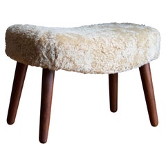 Ib Madsen & Acton Schubell, Organic Stool, Stained Wood, Sheepskin Denmark 1950s