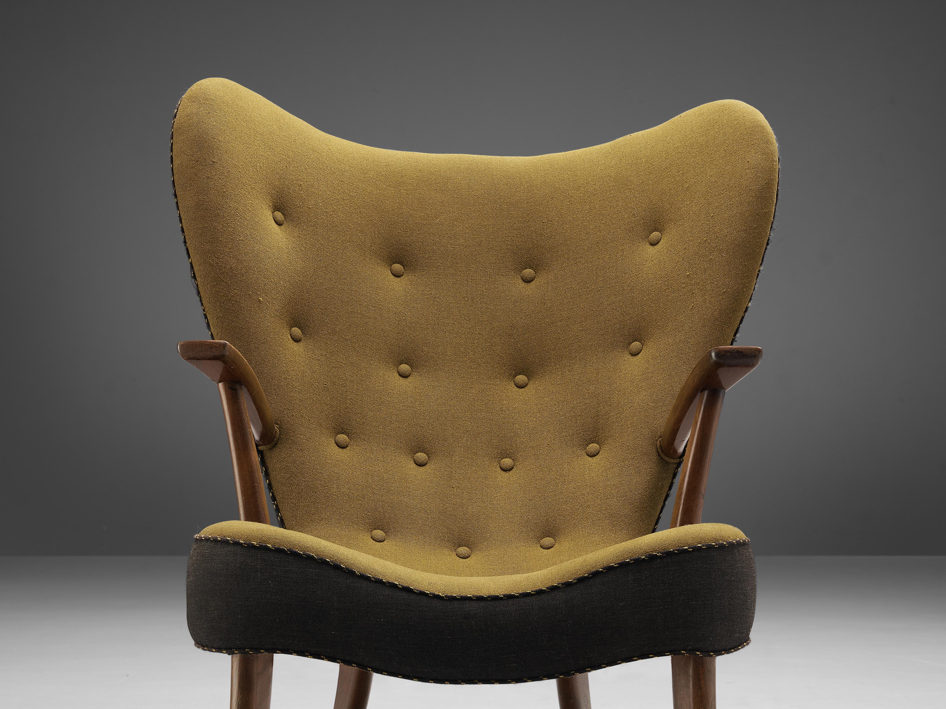 Scandinavian Modern Ib Madsen & Acton Schubell ‘The Pragh Chair’ Lounge Chair in Green Fabric