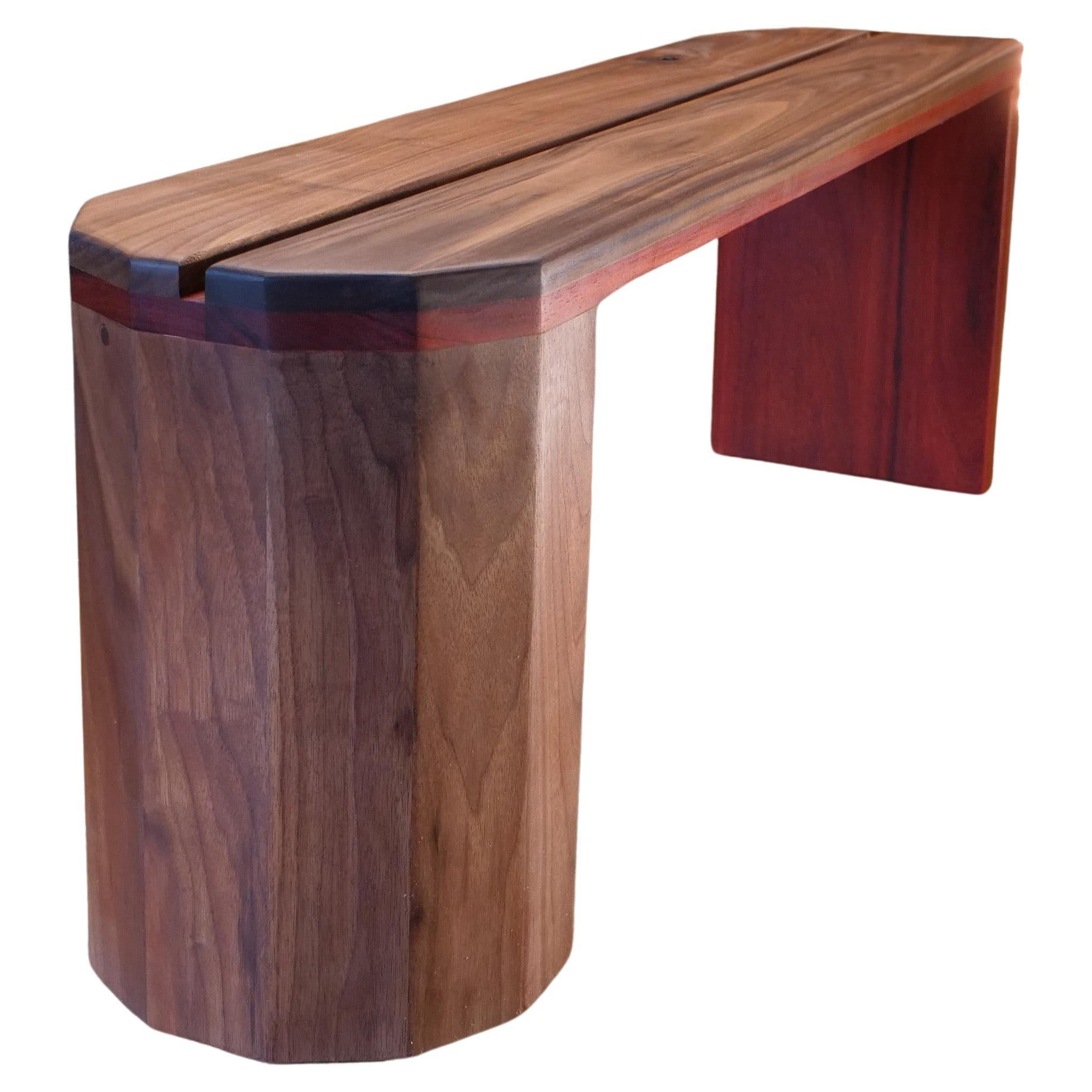 Mid-Century Modern Solid Walnut Bench with Full Padauk Wood Bottom For Sale