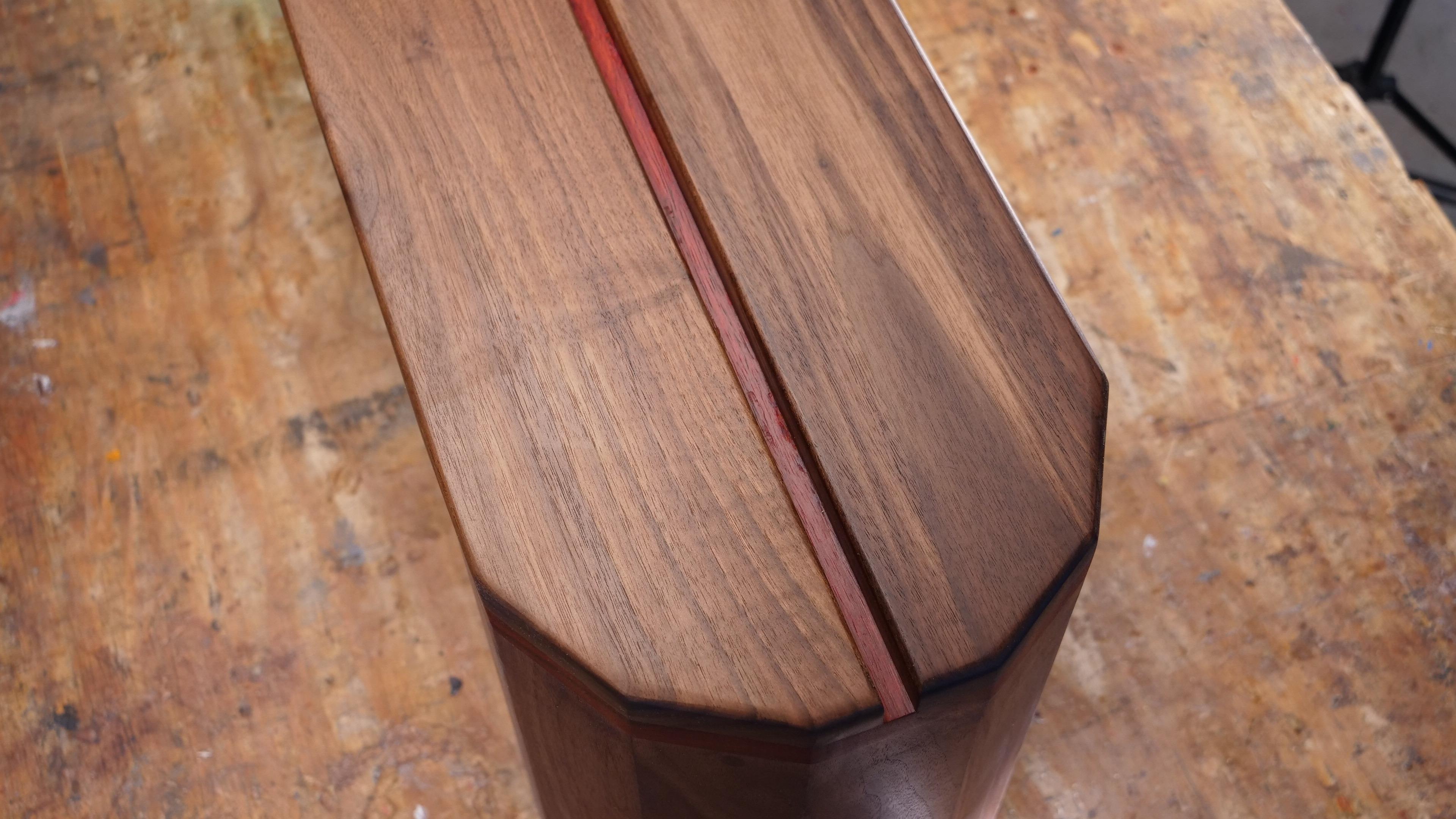 Canadian Solid Walnut Bench with Full Padauk Wood Bottom For Sale