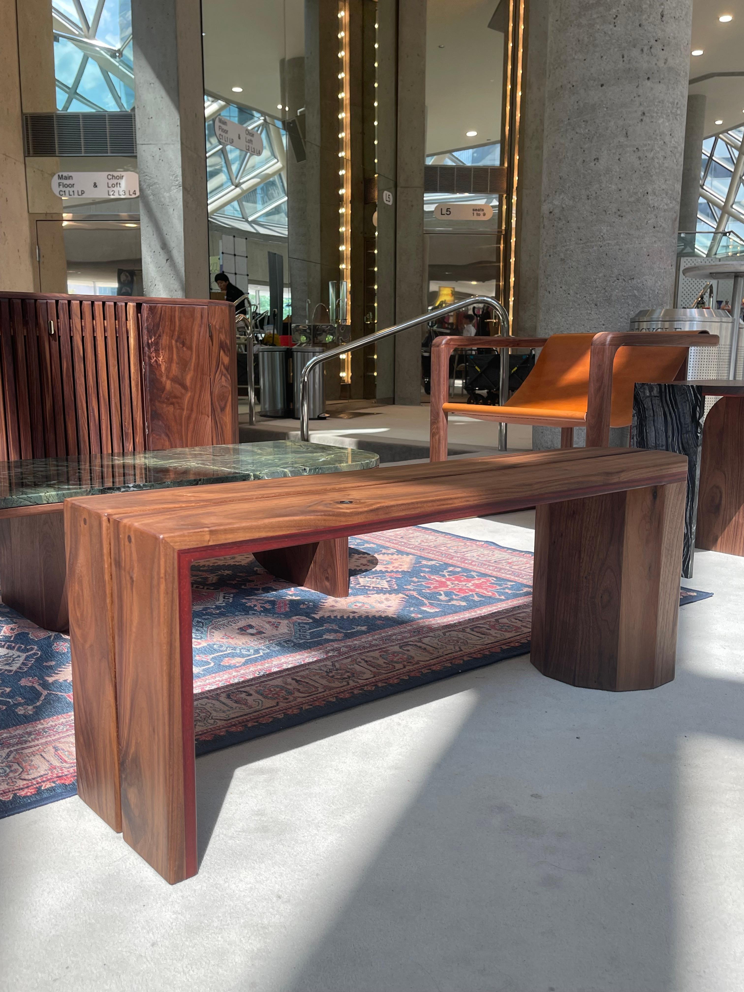 Hardwood Solid Walnut Bench with Full Padauk Wood Bottom For Sale