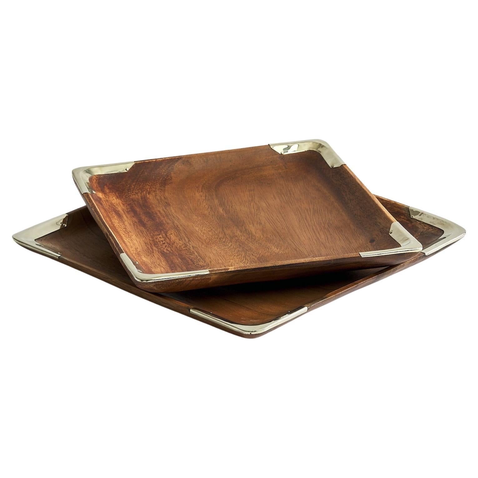 Ibera Acacia Wood and Alpaca Metal Serveware, Set of 2 For Sale