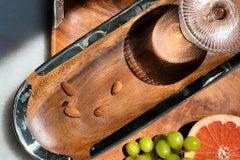 Ibera Oval Acacia Wood and Alpaca Metal Serveware, Set of 2