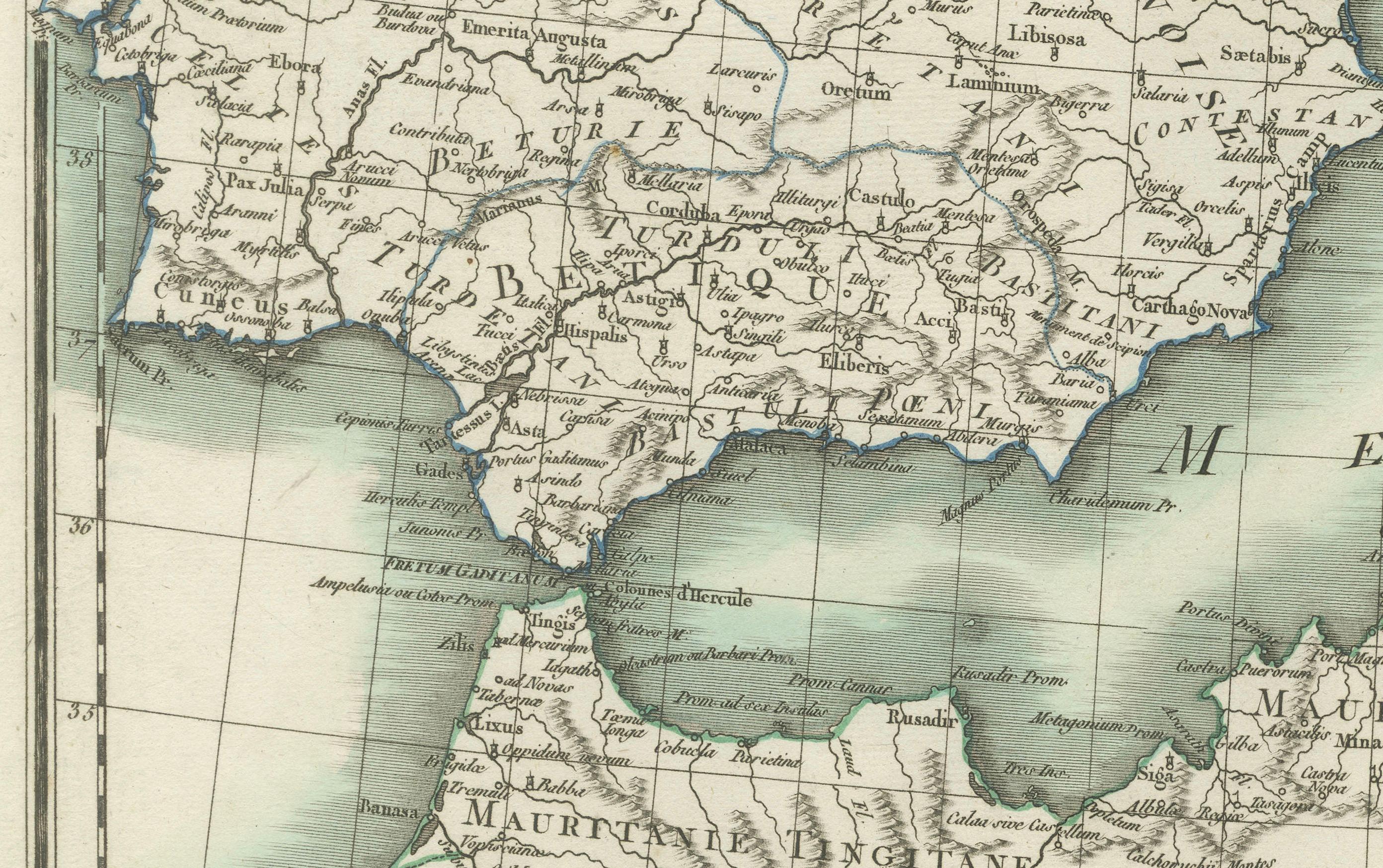 Engraved Iberian Peninsula & Mediterranean Map: Western Roman Empire, by Tardieu, 1802 For Sale