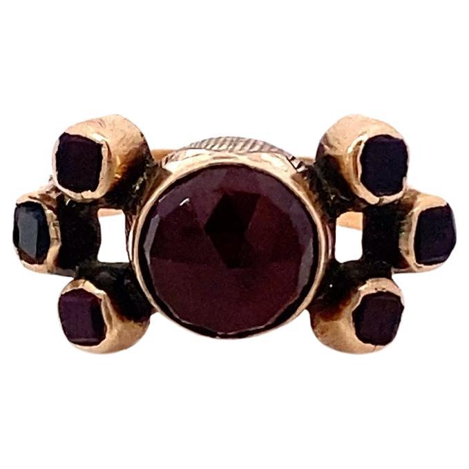 Iberian Ring with Rose Cut Garnets, 9-12k, 1700s For Sale