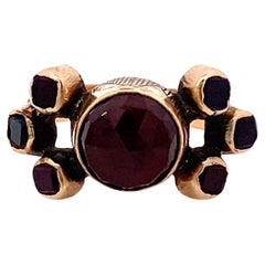 Antique Iberian Ring with Rose Cut Garnets, 9-12k, 1700s