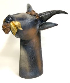 Ibex Animal Ceramic and Gold Leaf Centerpiece, Handmade Design in Ital, 2021