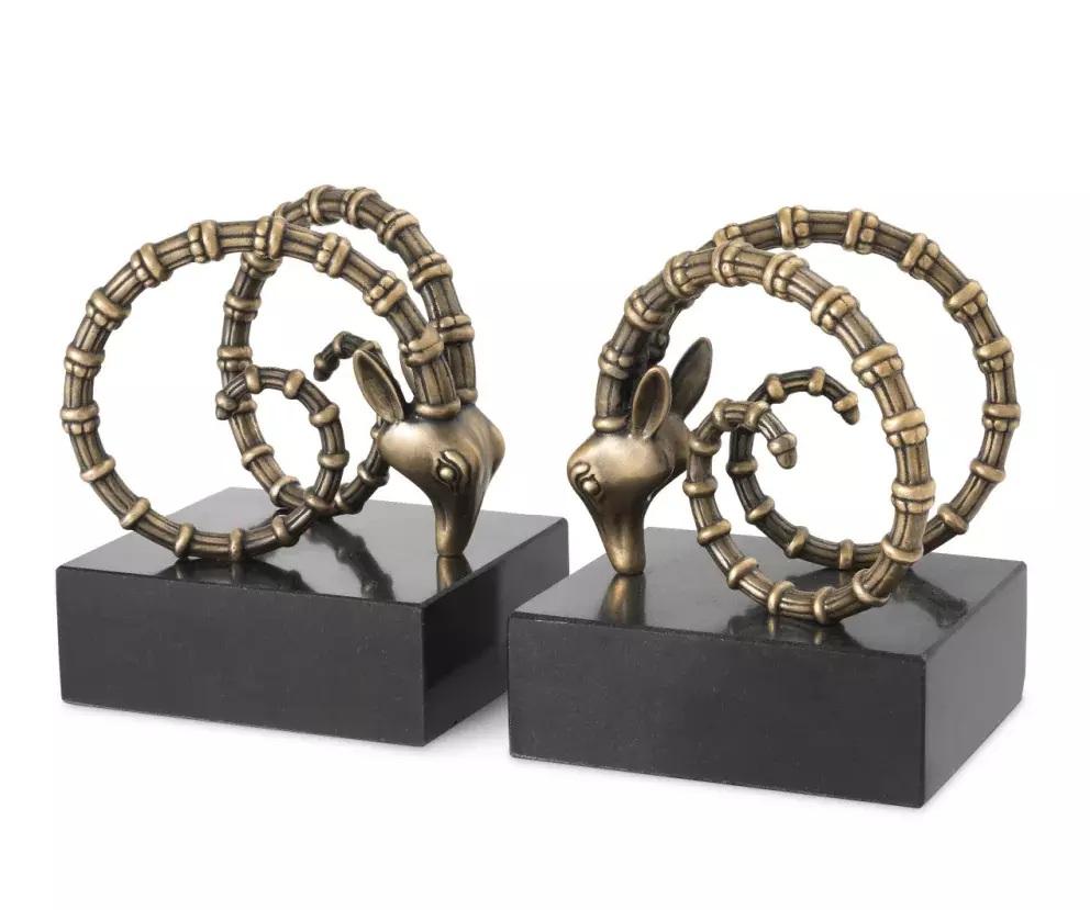 Mid-Century Modern Ibex Bookends Polished Brass and Granite after Alain Chervet For Sale