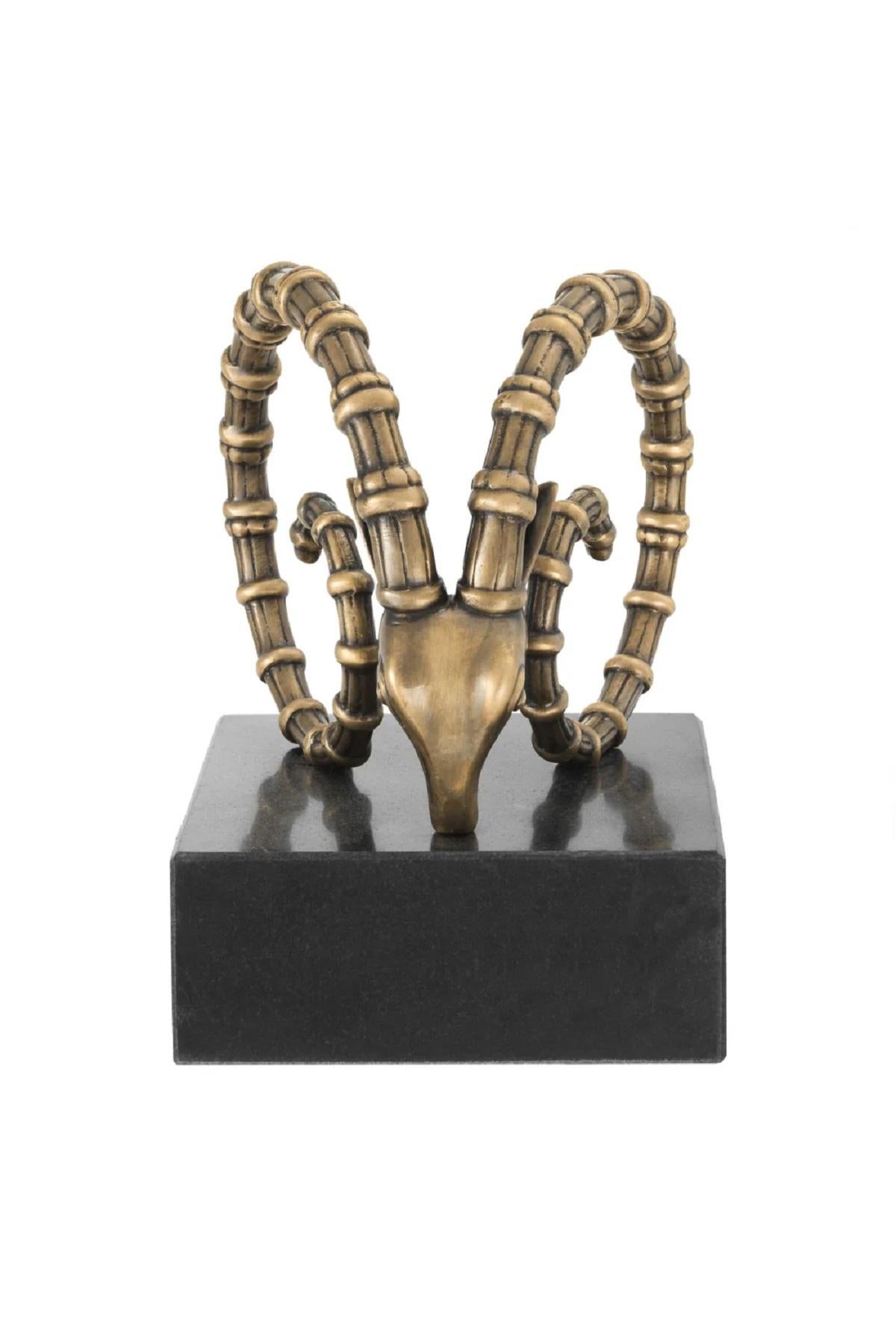 Cast Ibex Bookends Polished Brass and Granite after Alain Chervet For Sale