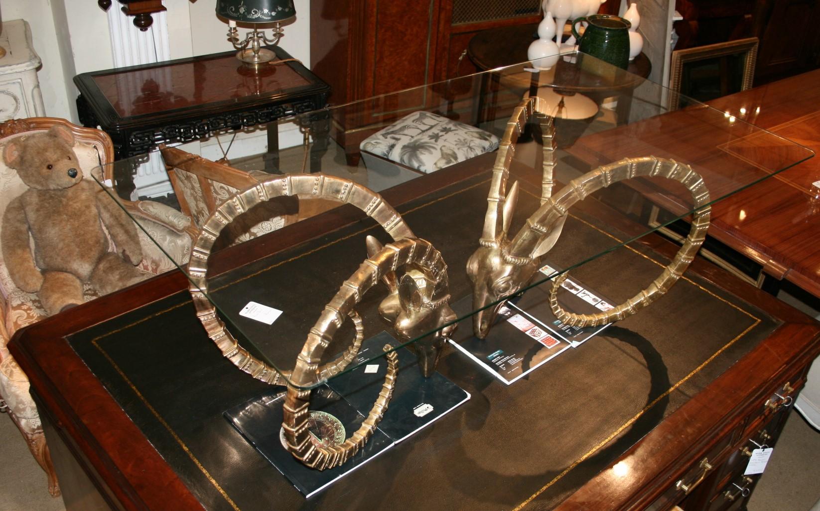 French Ibex Cast Brass Coffee Table in the Manner of Alain Chervet