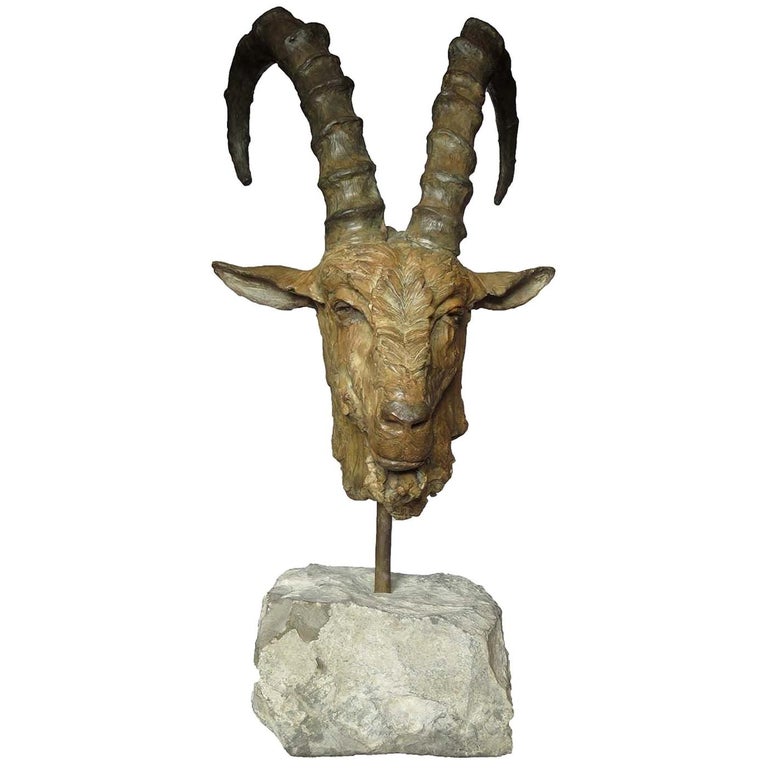 Ibex Head Sculpture For Sale at 1stdibs