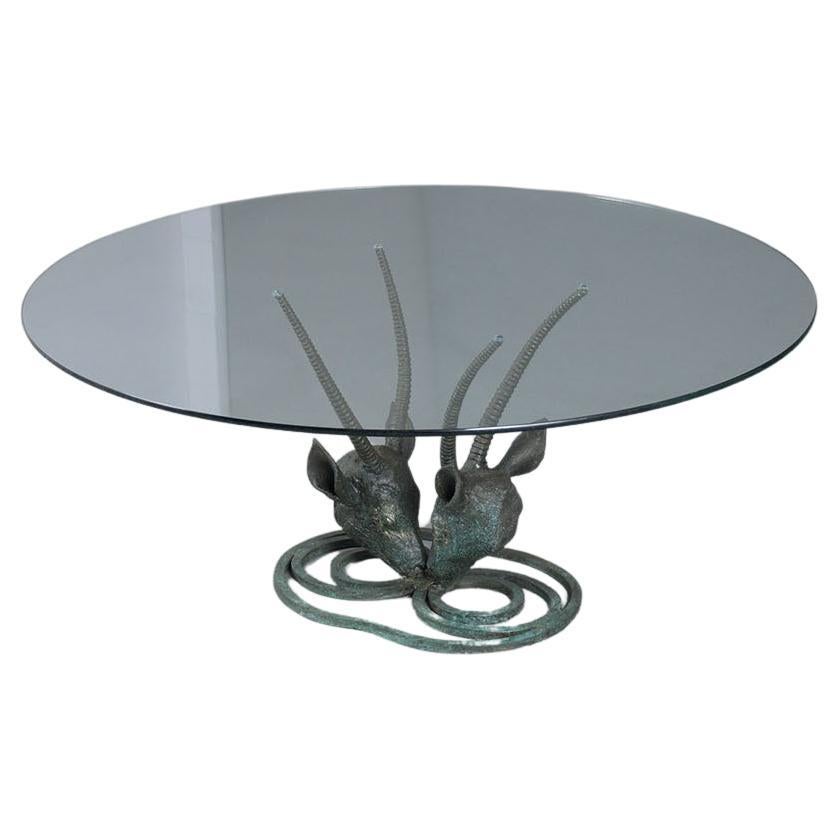 Table basse Ibex moderne du milieu du siècle dernier des années 1970 avec base en bronze et plateau en verre en vente 1