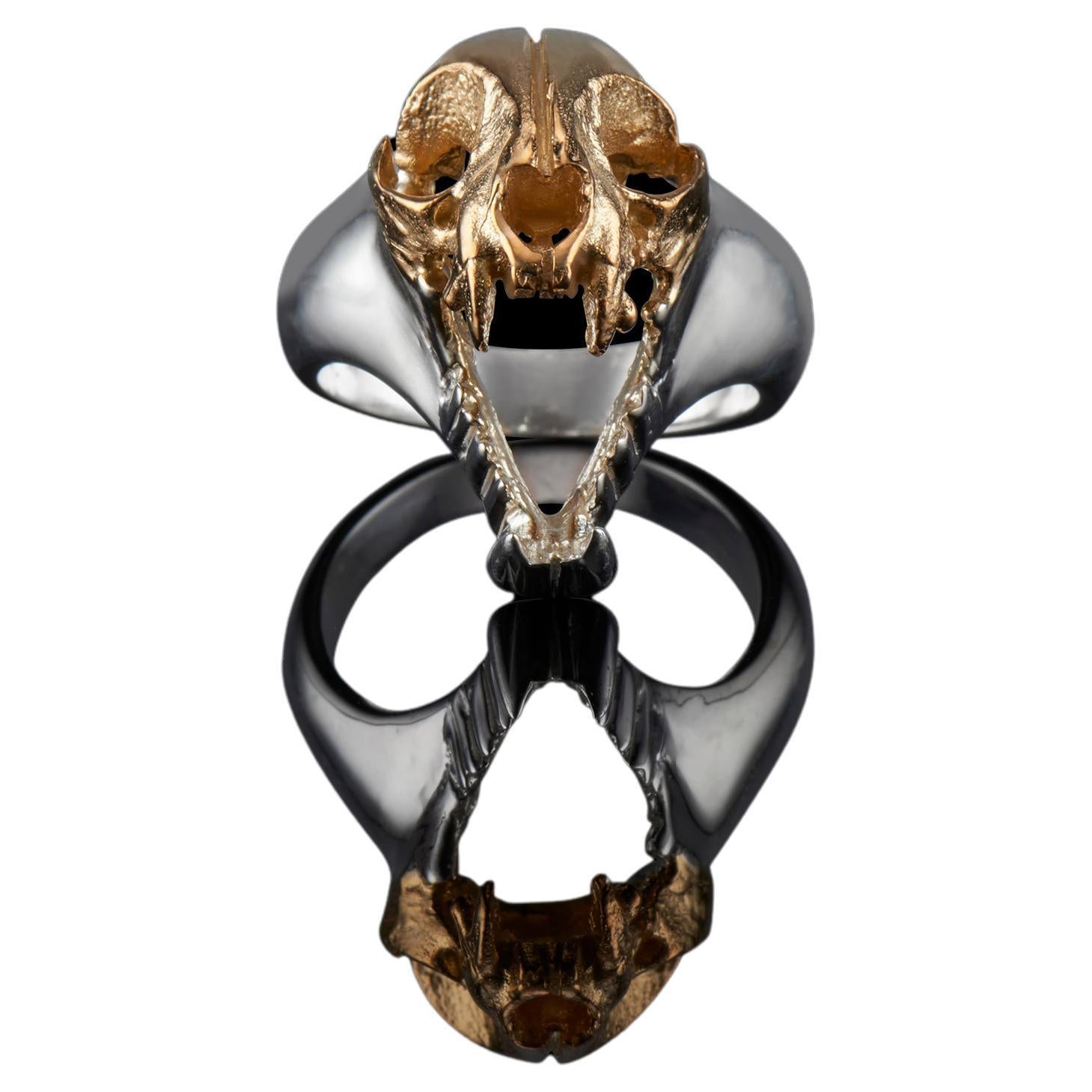 Ibibio Skull Ring in 18k Gold and Sterling Silver by Egbo Collections For Sale