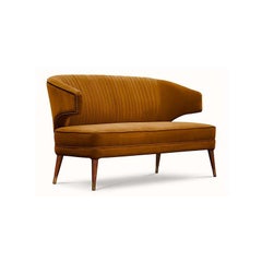 Ibis 2 Seat Sofa in Cotton Velvet With Wood & Brass Detail by Brabbu