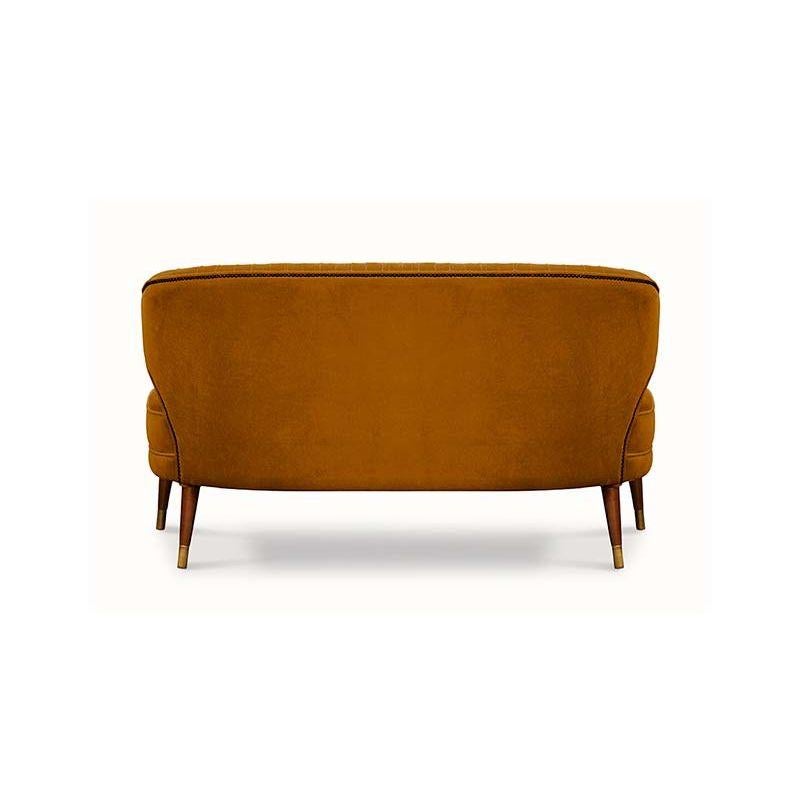 Modern Ibis 2 Seat Sofa in Cotton Velvet With Wood & Brass Detail by Brabbu For Sale