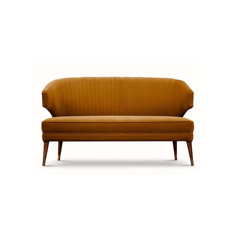 Ibis 2 Seat Sofa in Cotton Velvet With Wood & Brass Detail by Brabbu For Sale