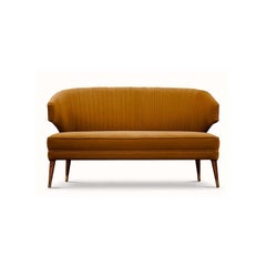 Ibis 2 Seat Sofa in Cotton Velvet With Wood & Brass Detail by Brabbu
