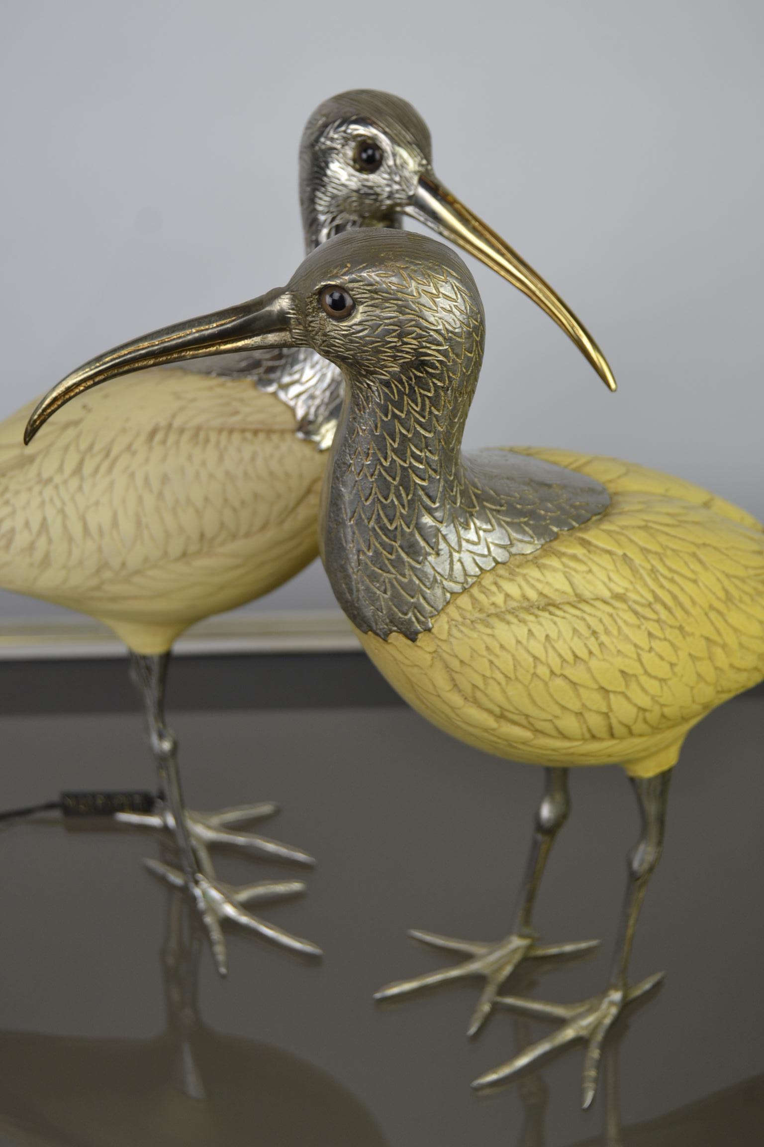 Ibis Bird Sculptures, Malevolti Italy, Silvered Metal and Resin, 1950s 6