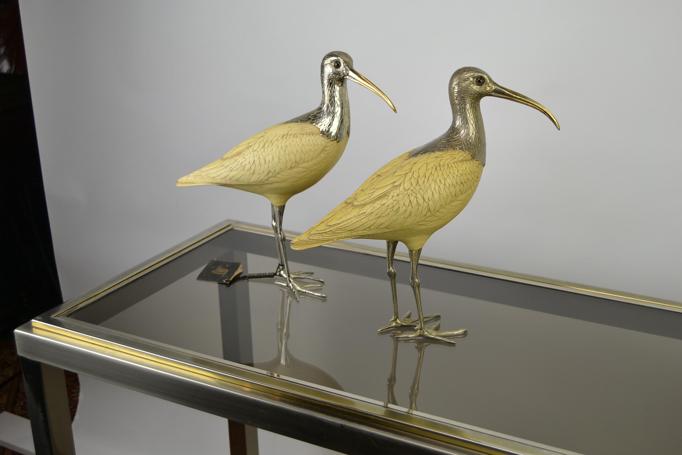 Ibis Bird Sculptures, Malevolti Italy, Silvered Metal and Resin, 1950s 10