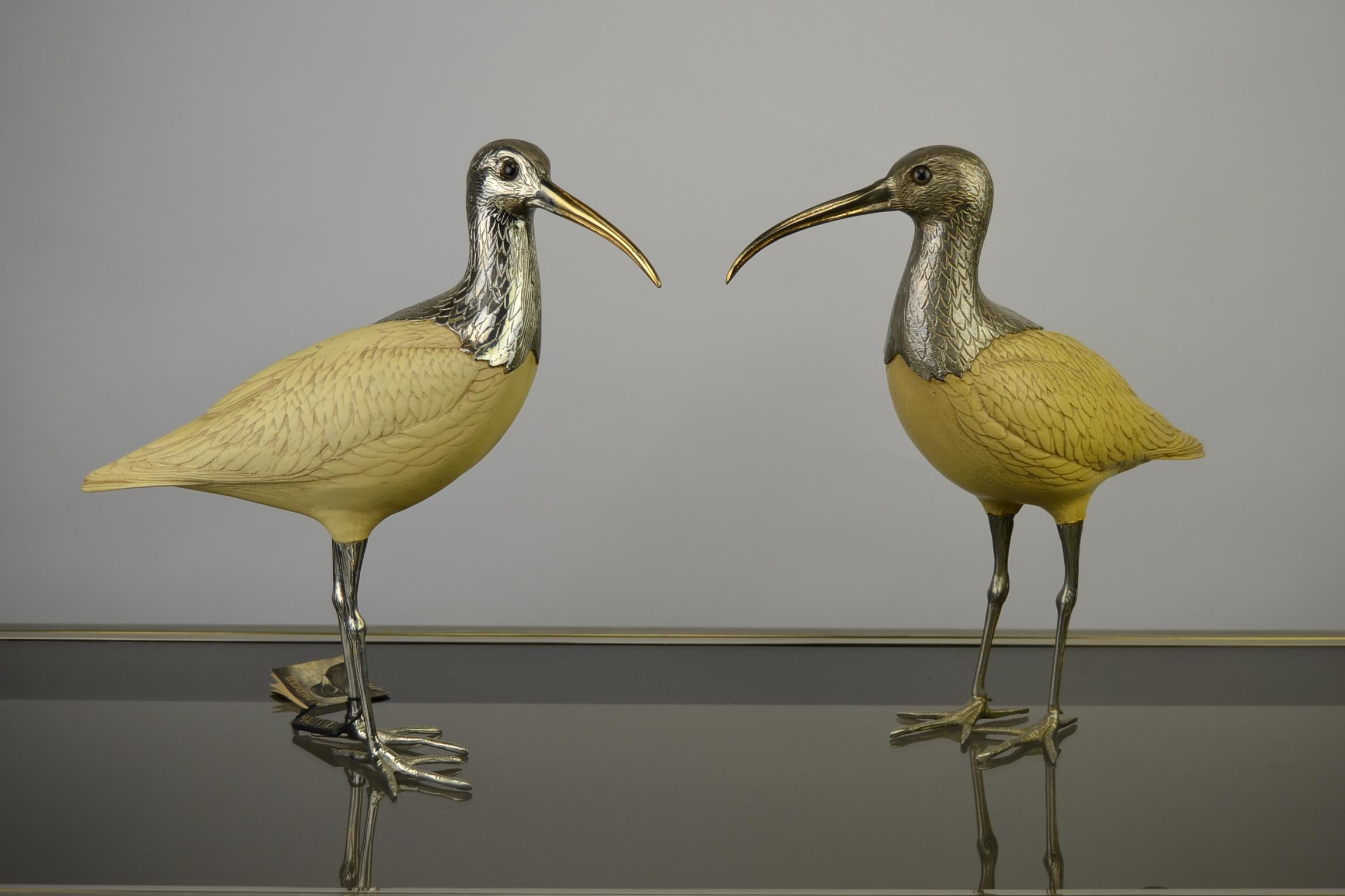 Ibis Bird sculptures by Malevolti Italy. 
The bird statues are made of resin with silvered metal heads and legs. 
This Italian design sculptures date circa 1950s. 

Interior Accents- Interior Decoration - Animal statues - Bird Statues - Bird