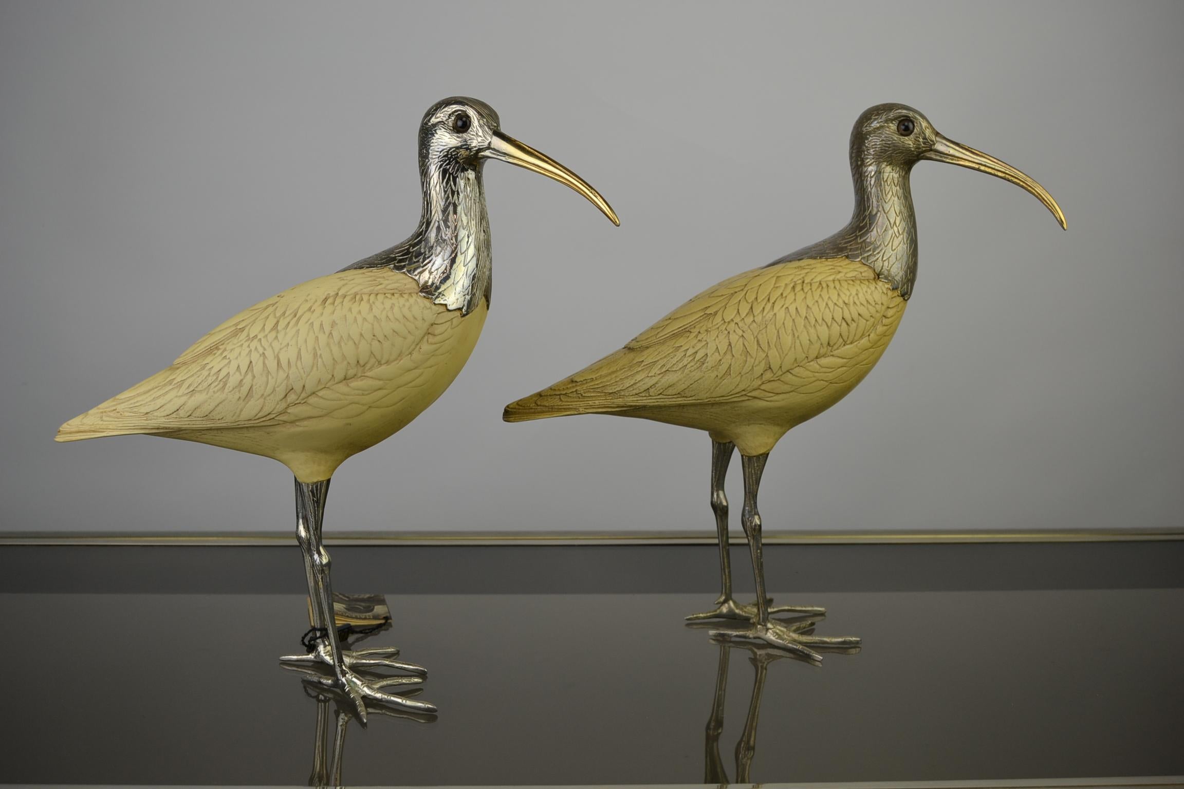 Ibis Bird Sculptures, Malevolti Italy, Silvered Metal and Resin, 1950s 11