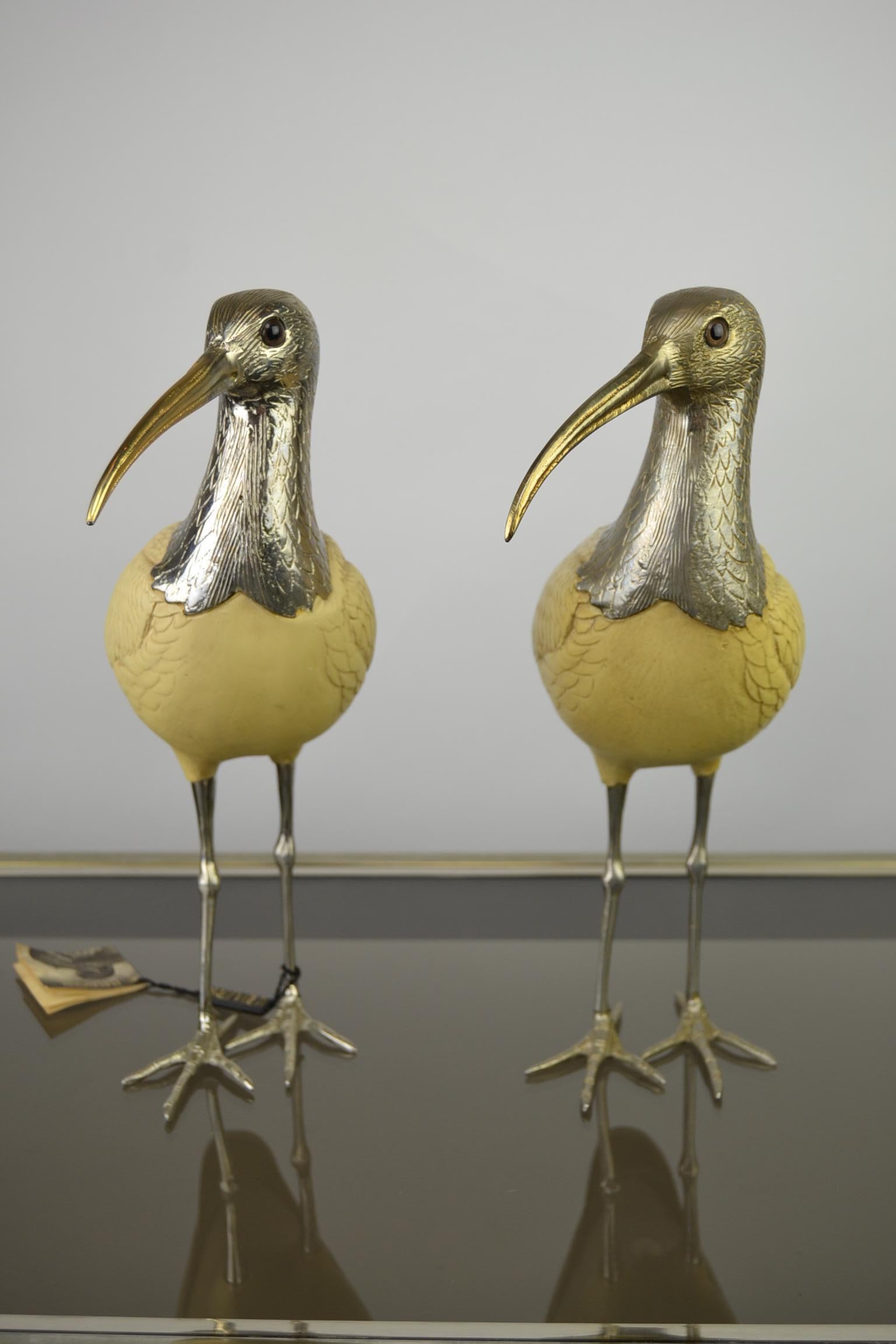 Italian Ibis Bird Sculptures, Malevolti Italy, Silvered Metal and Resin, 1950s