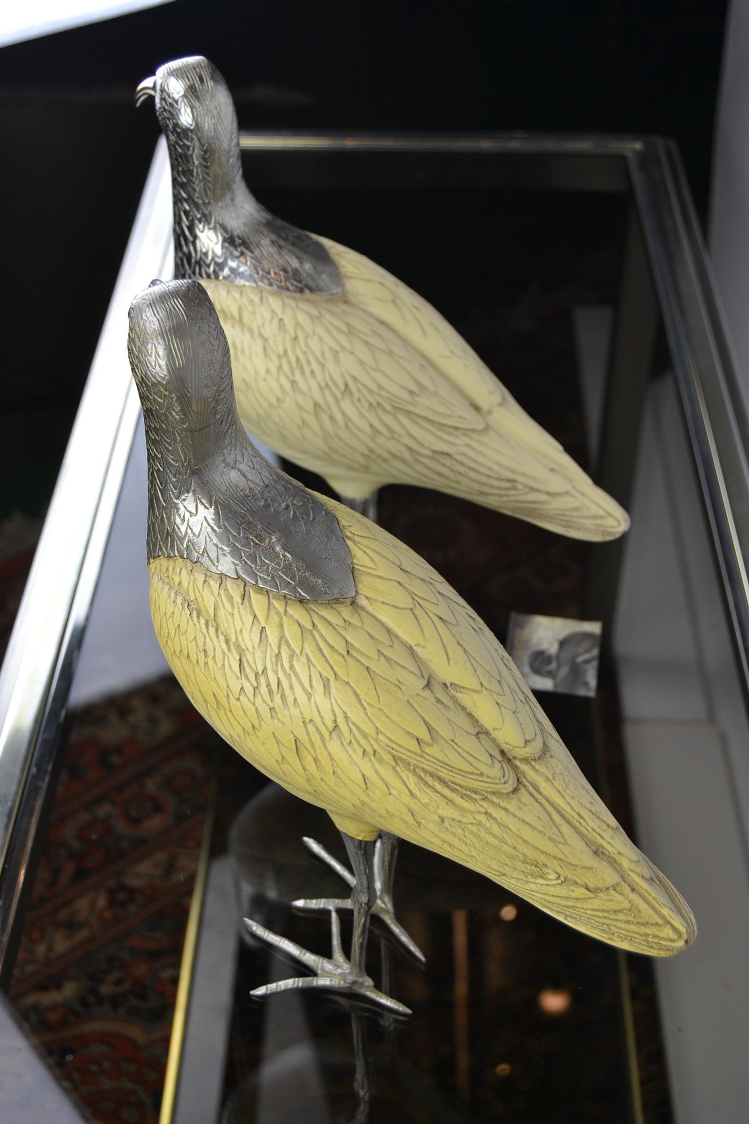 20th Century Ibis Bird Sculptures, Malevolti Italy, Silvered Metal and Resin, 1950s