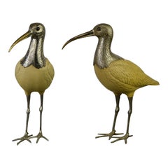 Vintage Ibis Bird Sculptures, Malevolti Italy, Silvered Metal and Resin, 1950s