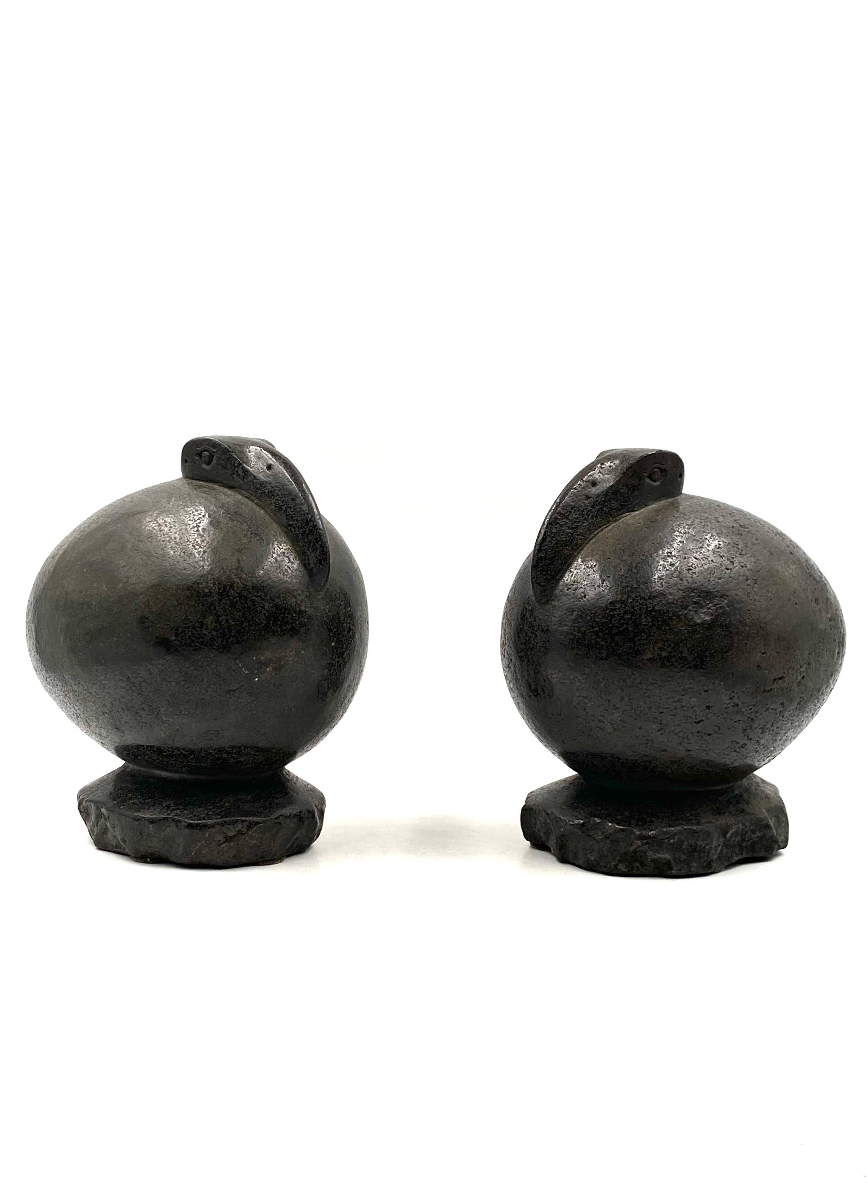Ibis Birds, Pair of Basalt Ovoid Sculptures, France Early 20th Century 4