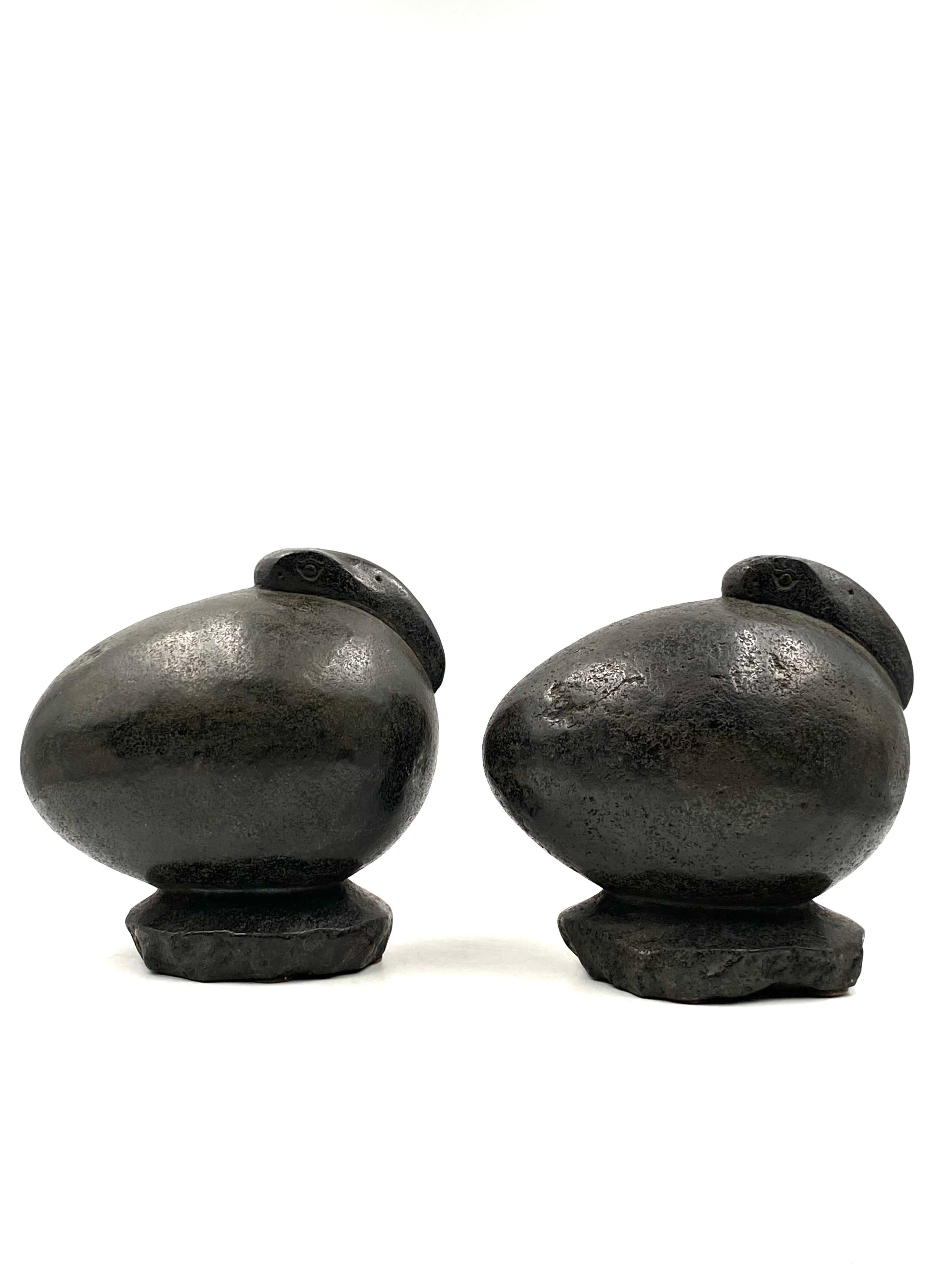 Ibis Birds, Pair of Basalt Ovoid Sculptures, France Early 20th Century 5