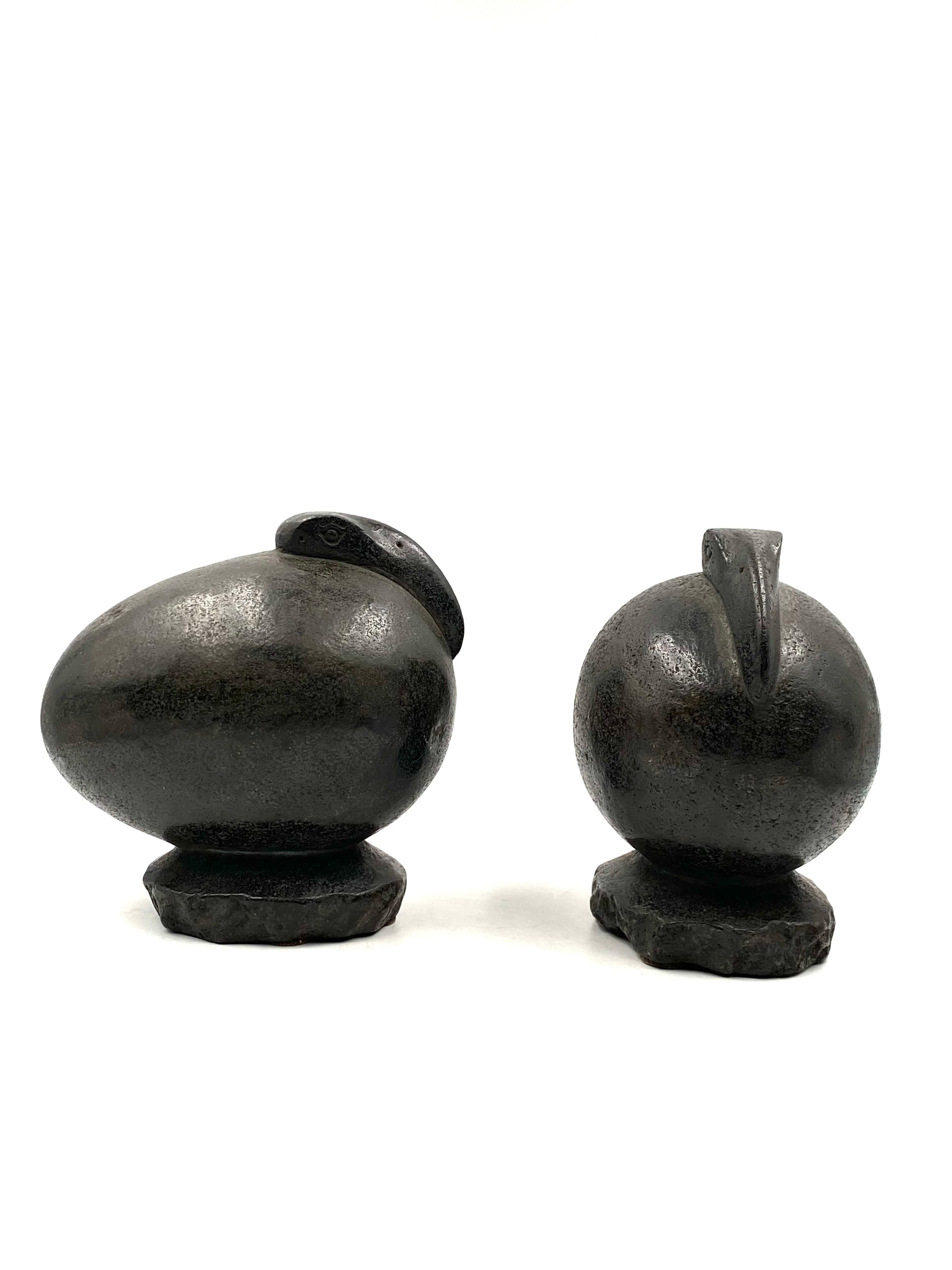 Ibis Birds, Pair of Basalt Ovoid Sculptures, France Early 20th Century 6