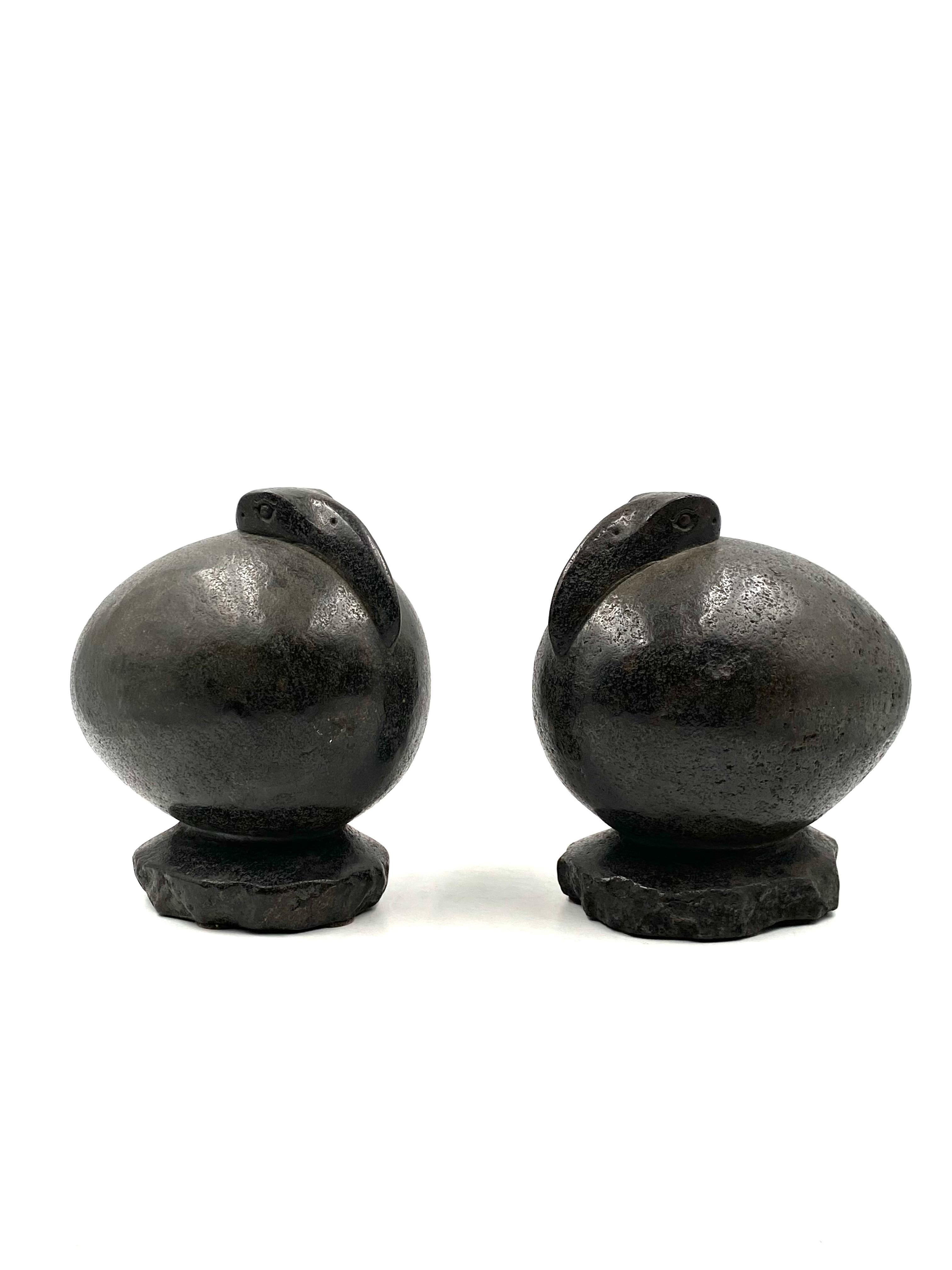 Ibis Birds, Pair of Basalt Ovoid Sculptures, France Early 20th Century 7