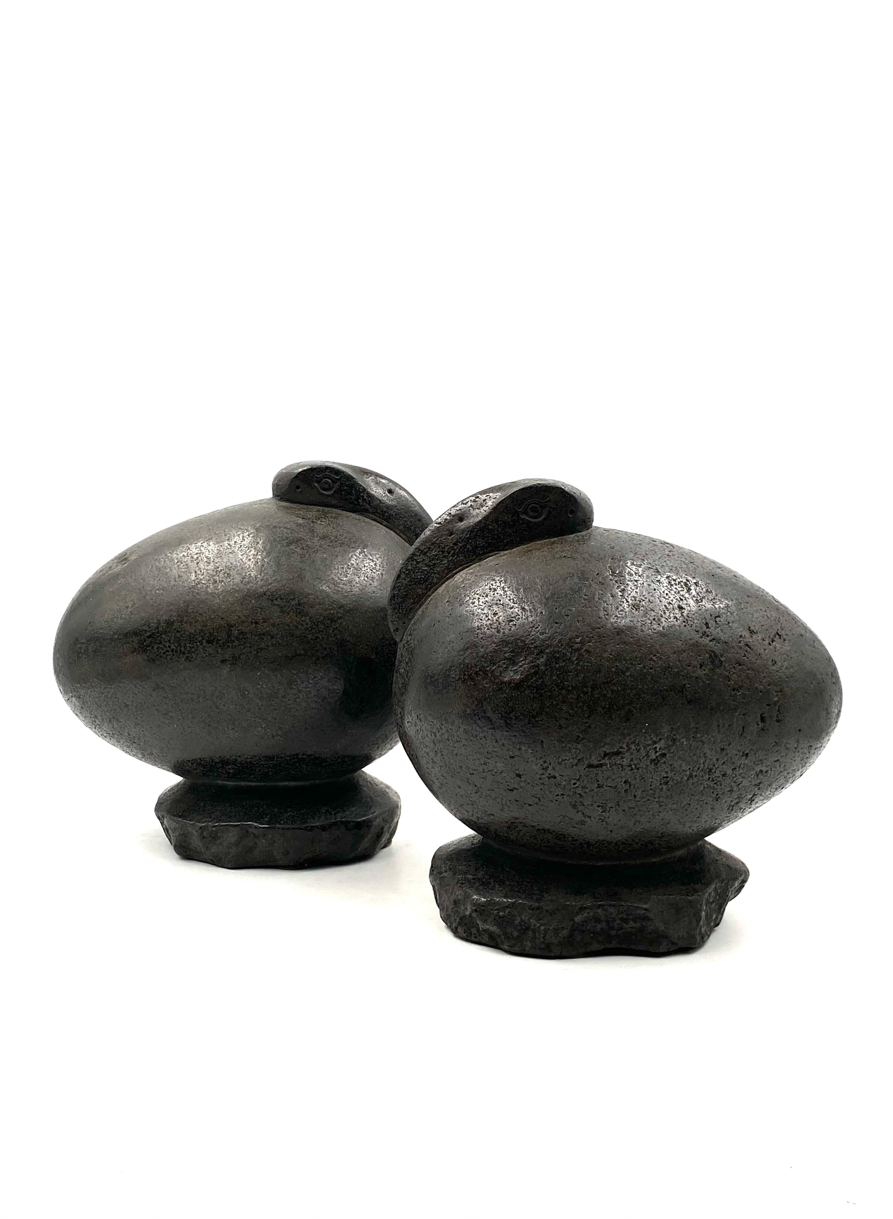 Ibis Birds, Pair of Basalt Ovoid Sculptures, France Early 20th Century 8