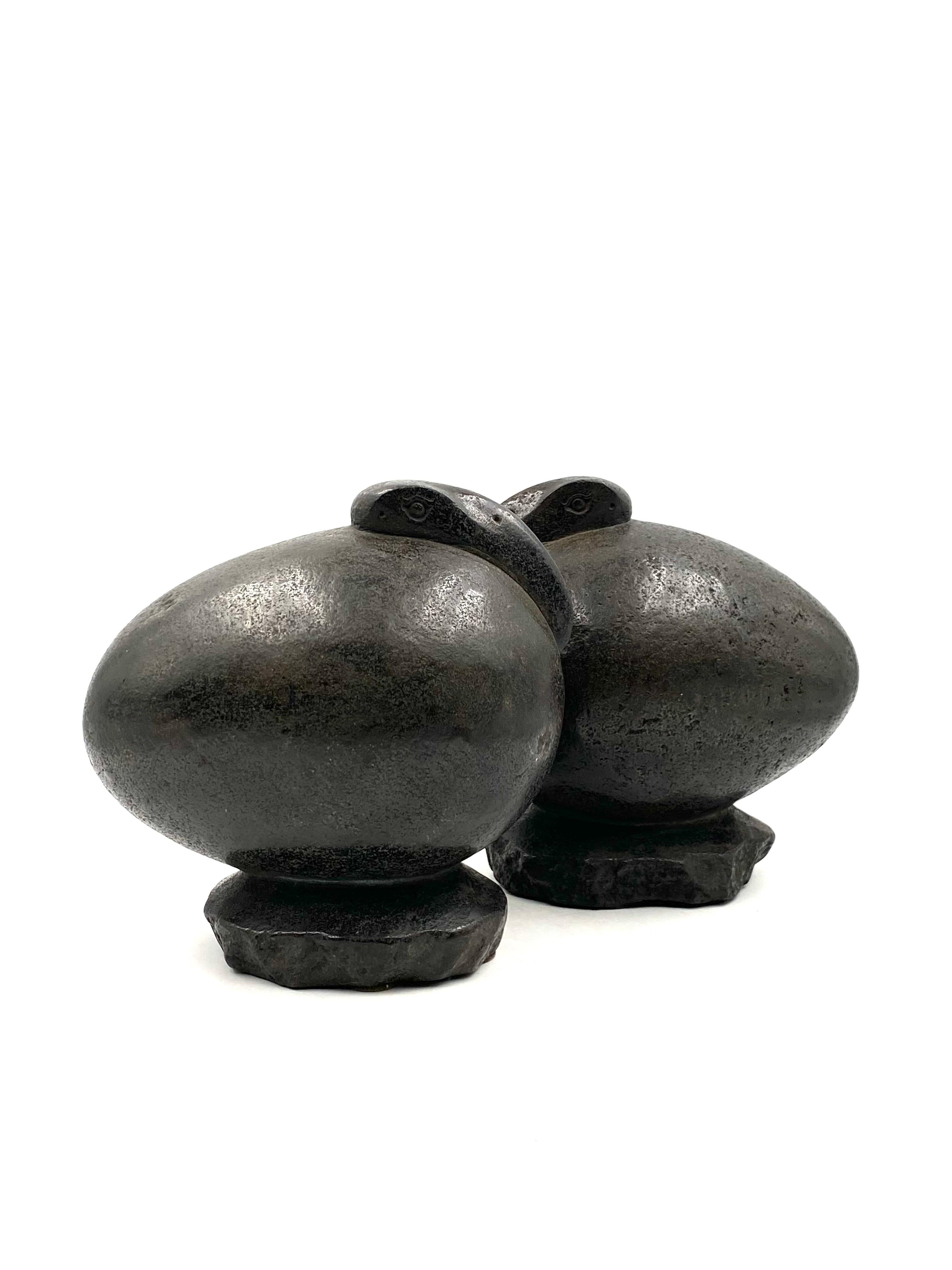 Ibis Birds, Pair of Basalt Ovoid Sculptures, France Early 20th Century 9