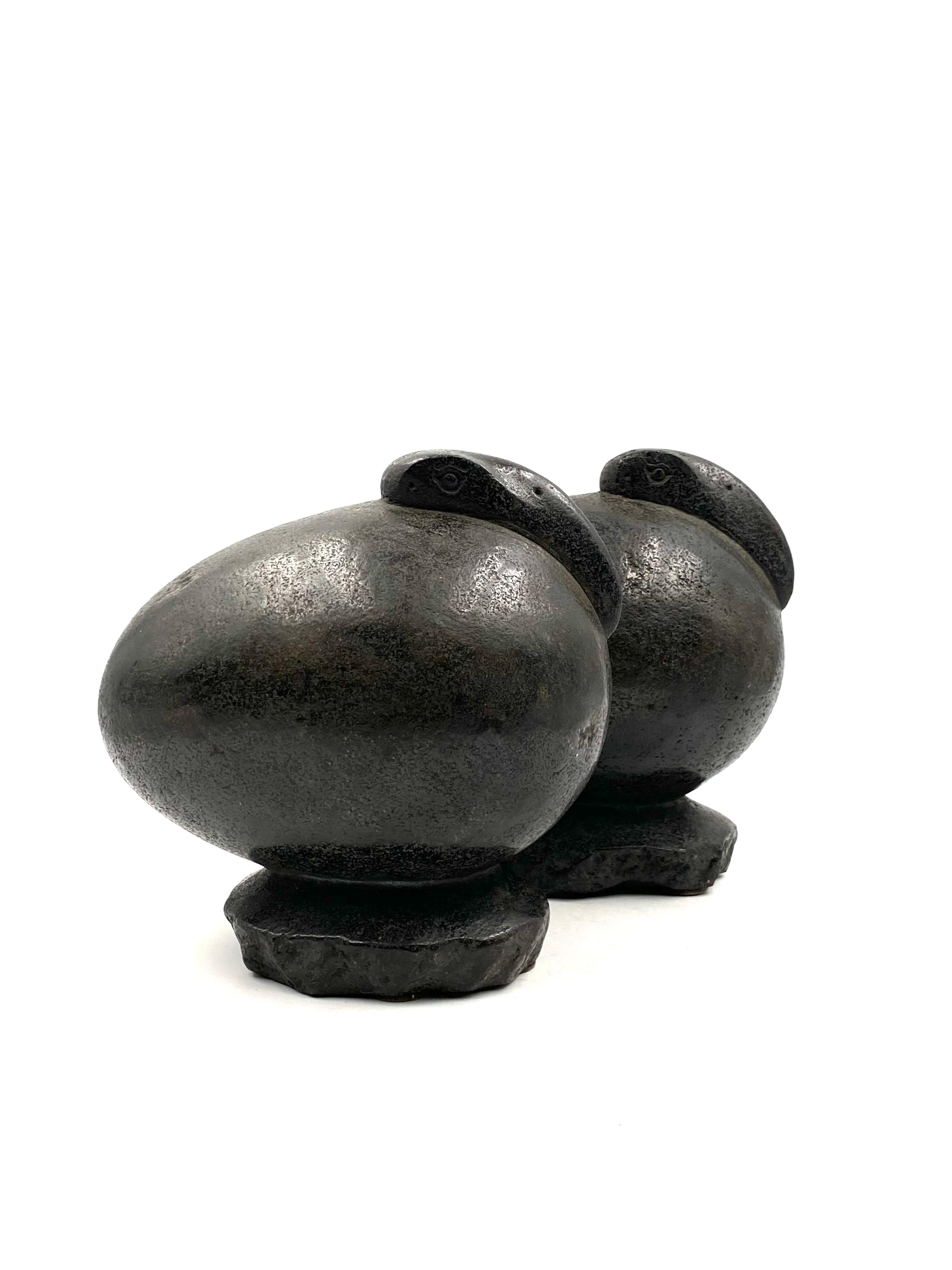 Ibis Birds, Pair of Basalt Ovoid Sculptures, France Early 20th Century 10