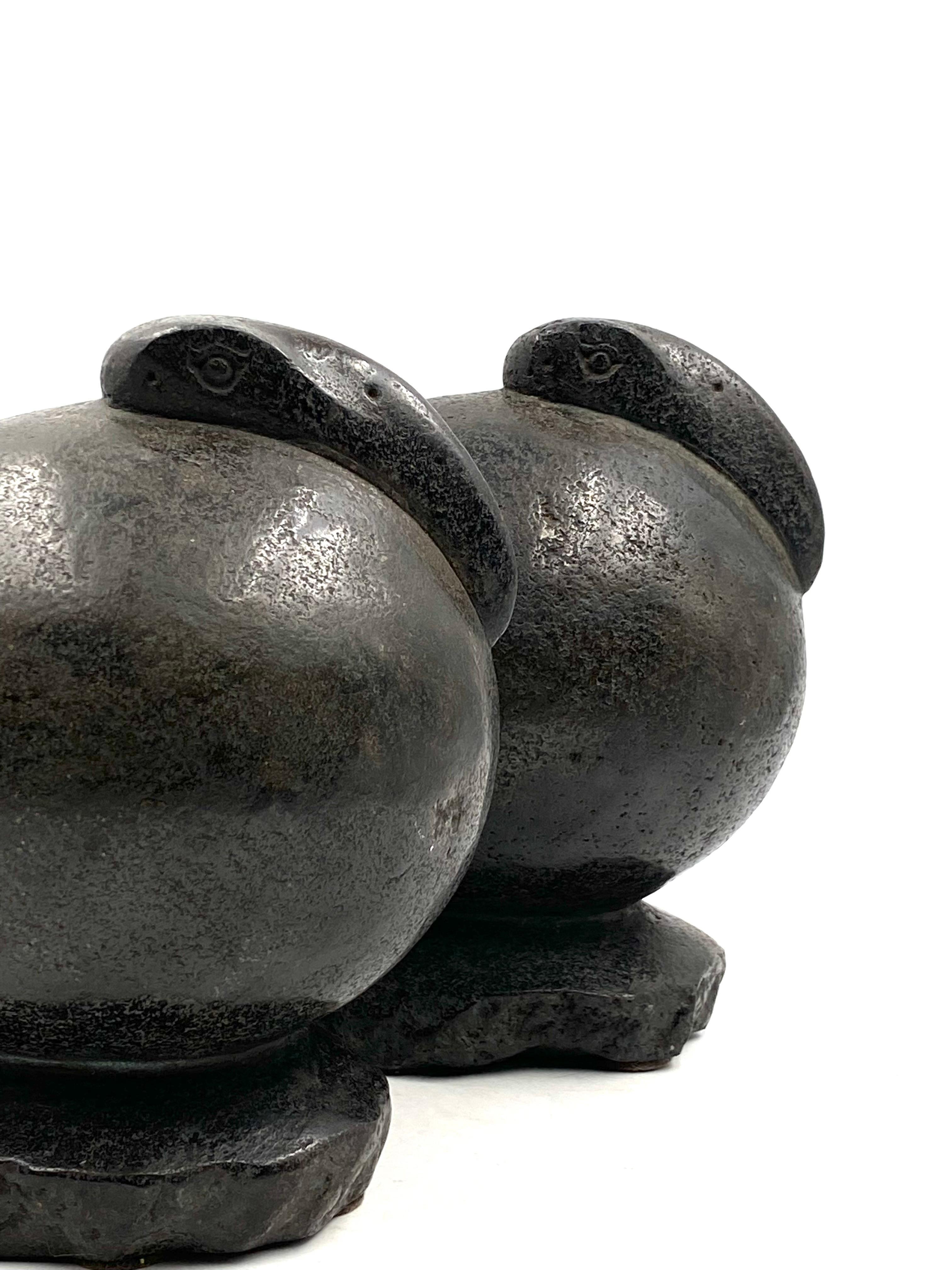 Ibis Birds, Pair of Basalt Ovoid Sculptures, France Early 20th Century 11