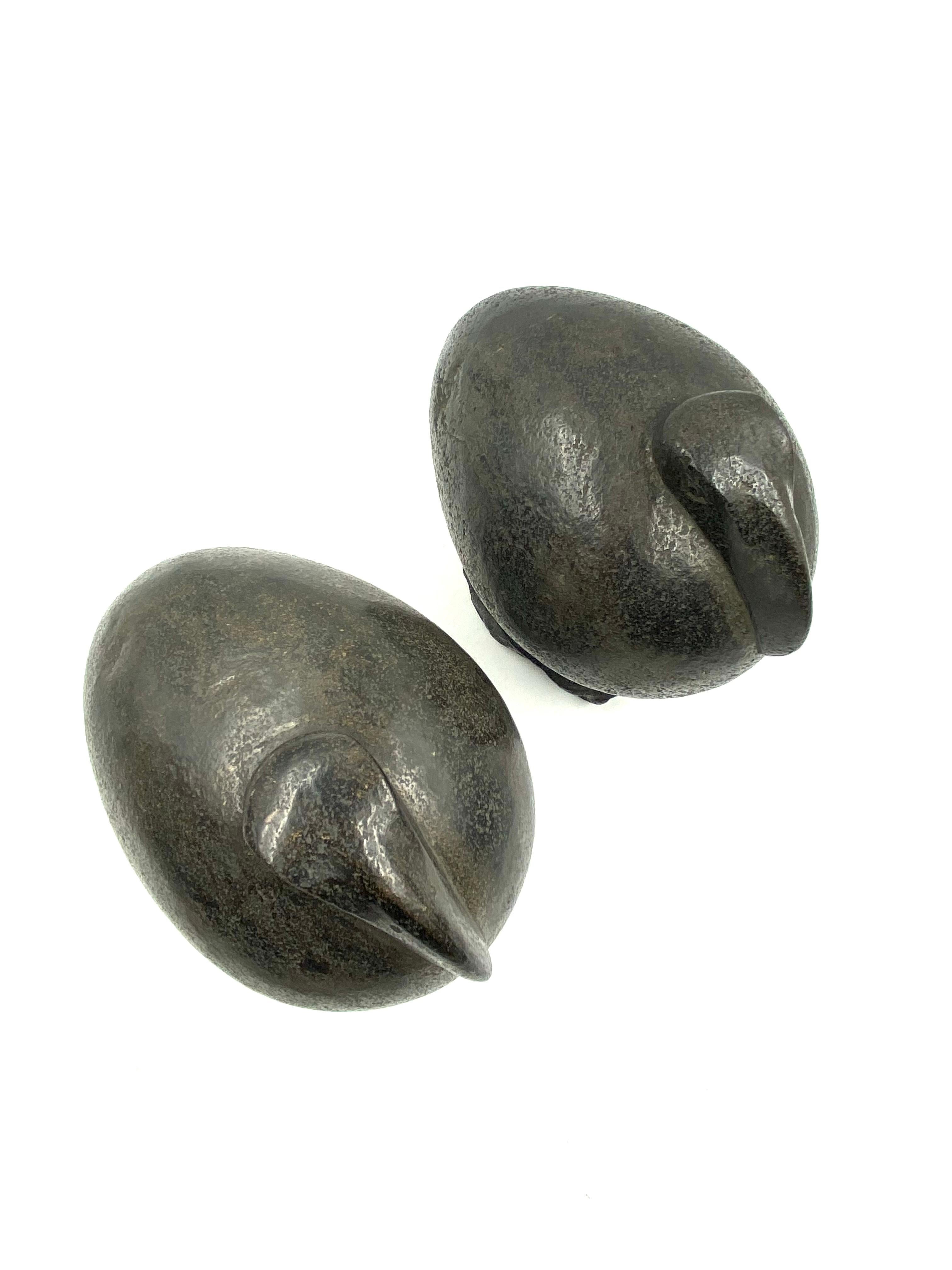 Ibis Birds, Pair of Basalt Ovoid Sculptures, France Early 20th Century 13