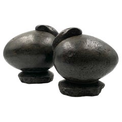 Ibis Birds, Pair of Basalt Ovoid Sculptures, France Early 20th Century