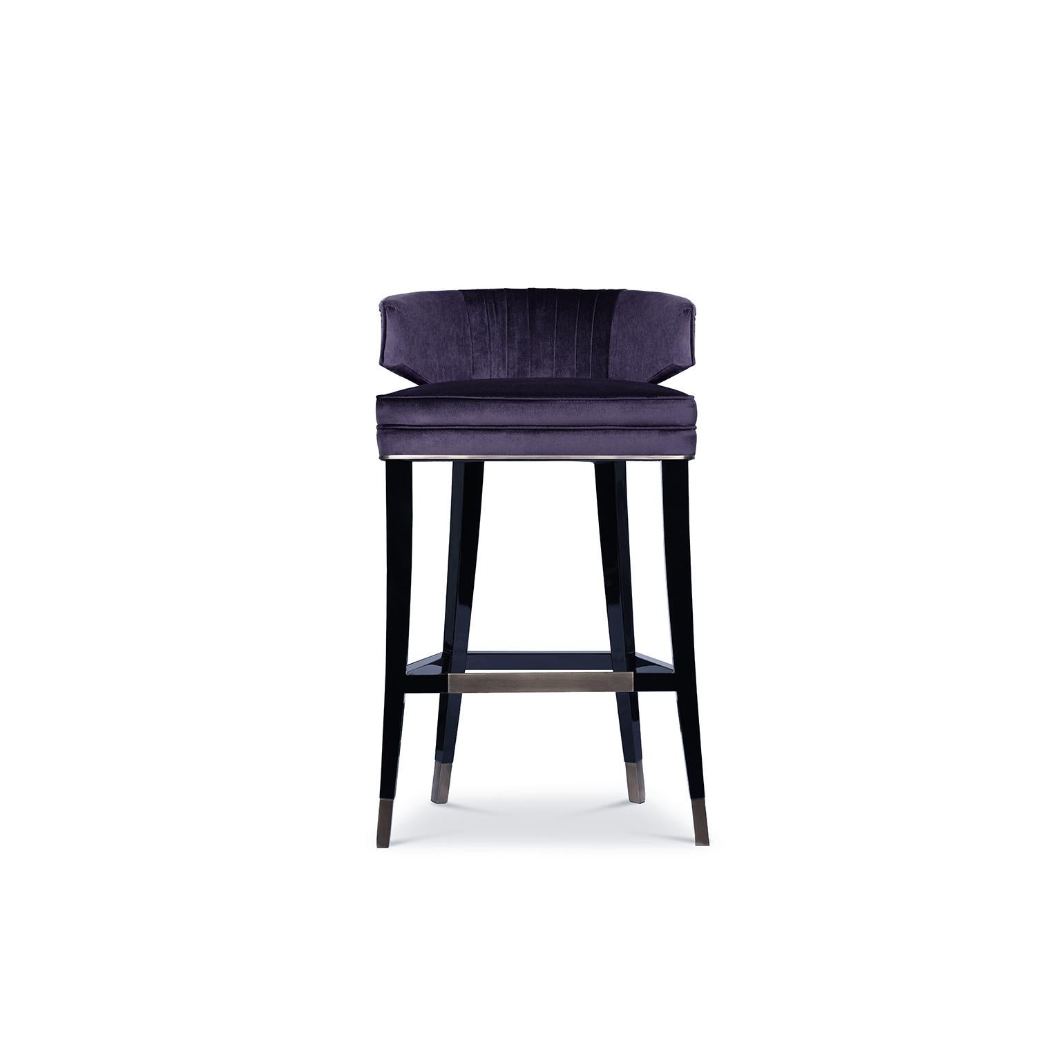 Ibis Counter Stool in Velvet with Brass Details by Brabbu In New Condition For Sale In New York, NY