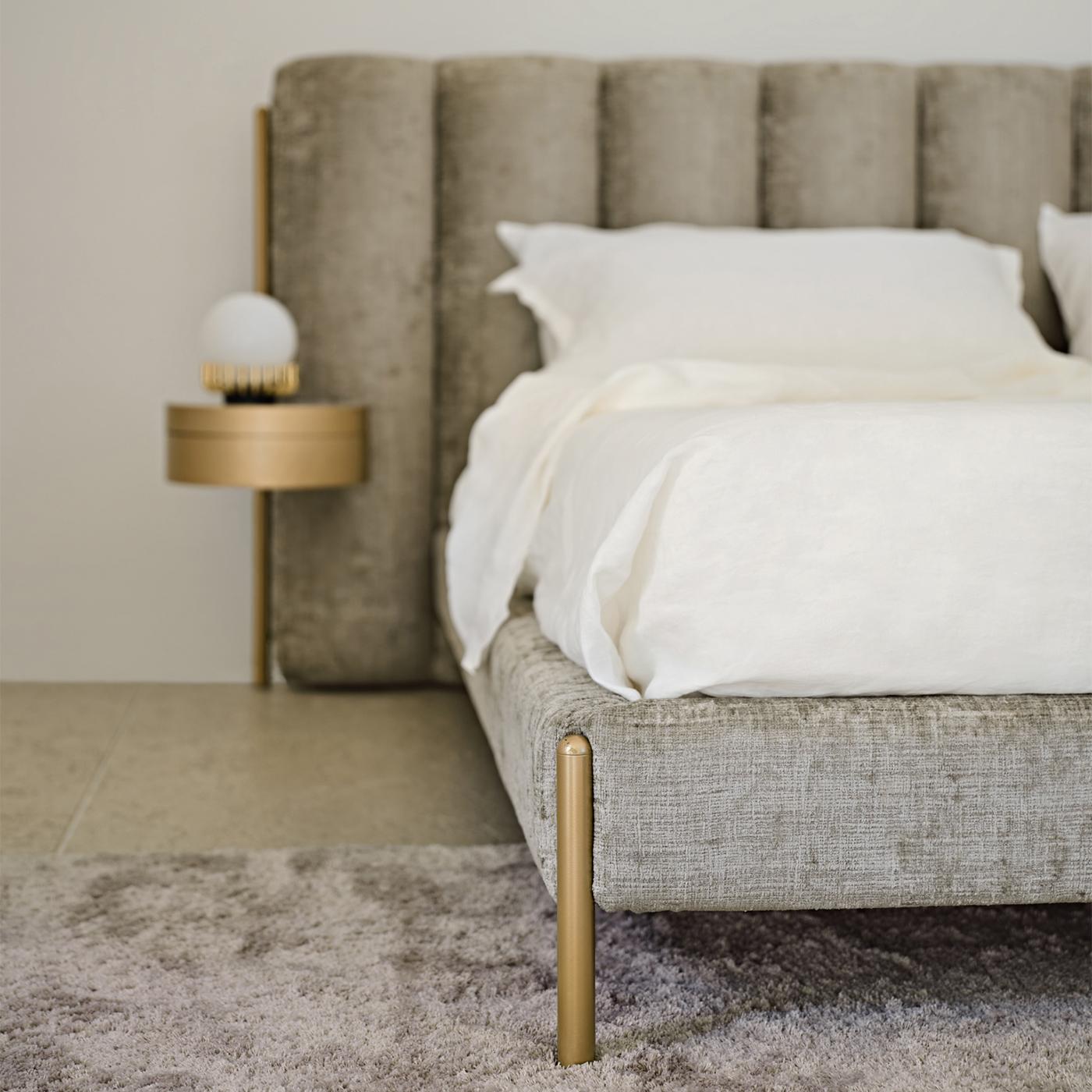 Ibisco Channeled Sage-Green Fabric Double Bed by Black Tie In New Condition For Sale In Milan, IT