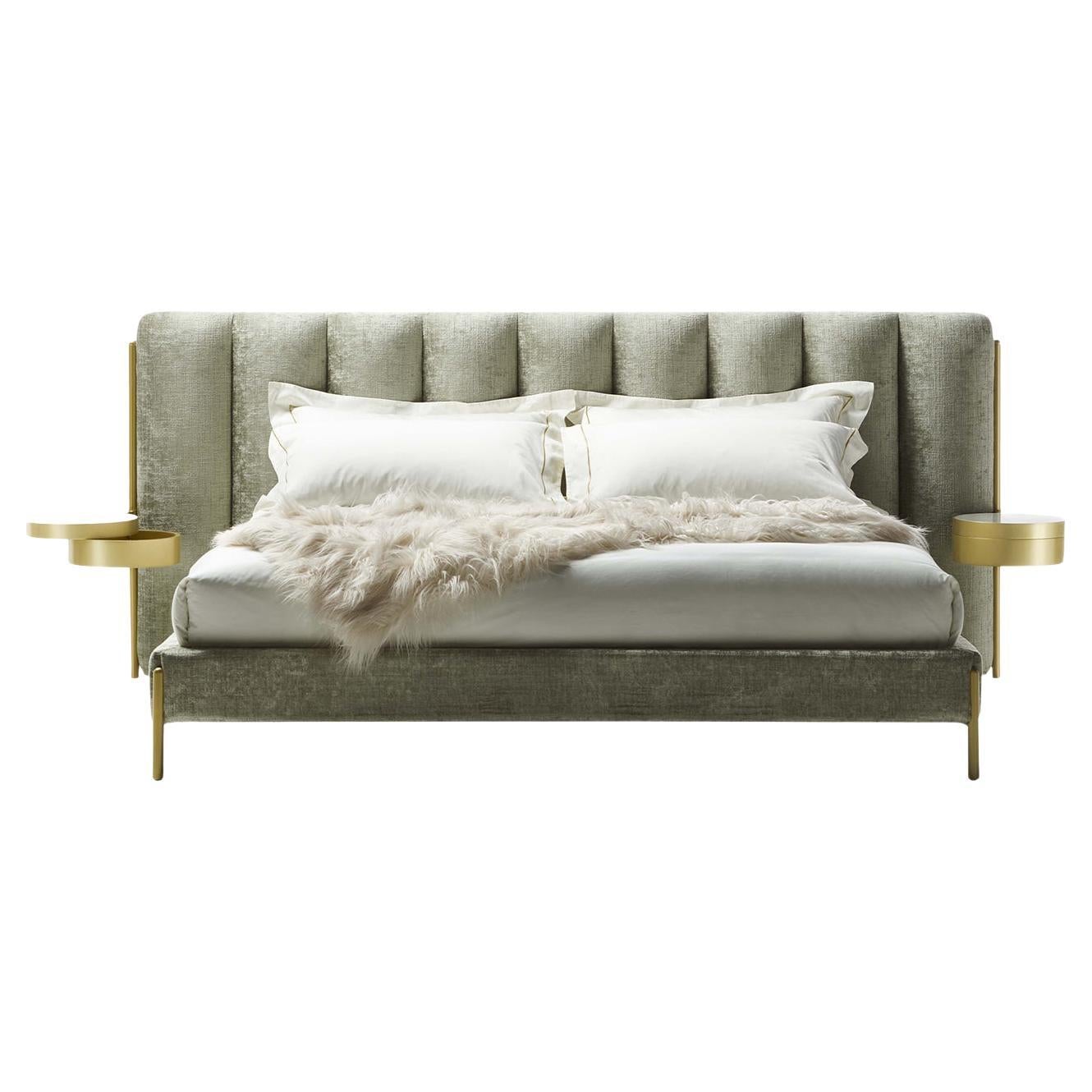 Ibisco Channeled Sage-Green Stoff Doppelbett von Black Tie