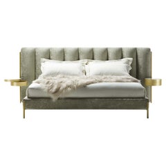 Ibisco Channeled Sage-Green Fabric Double Bed by Black Tie