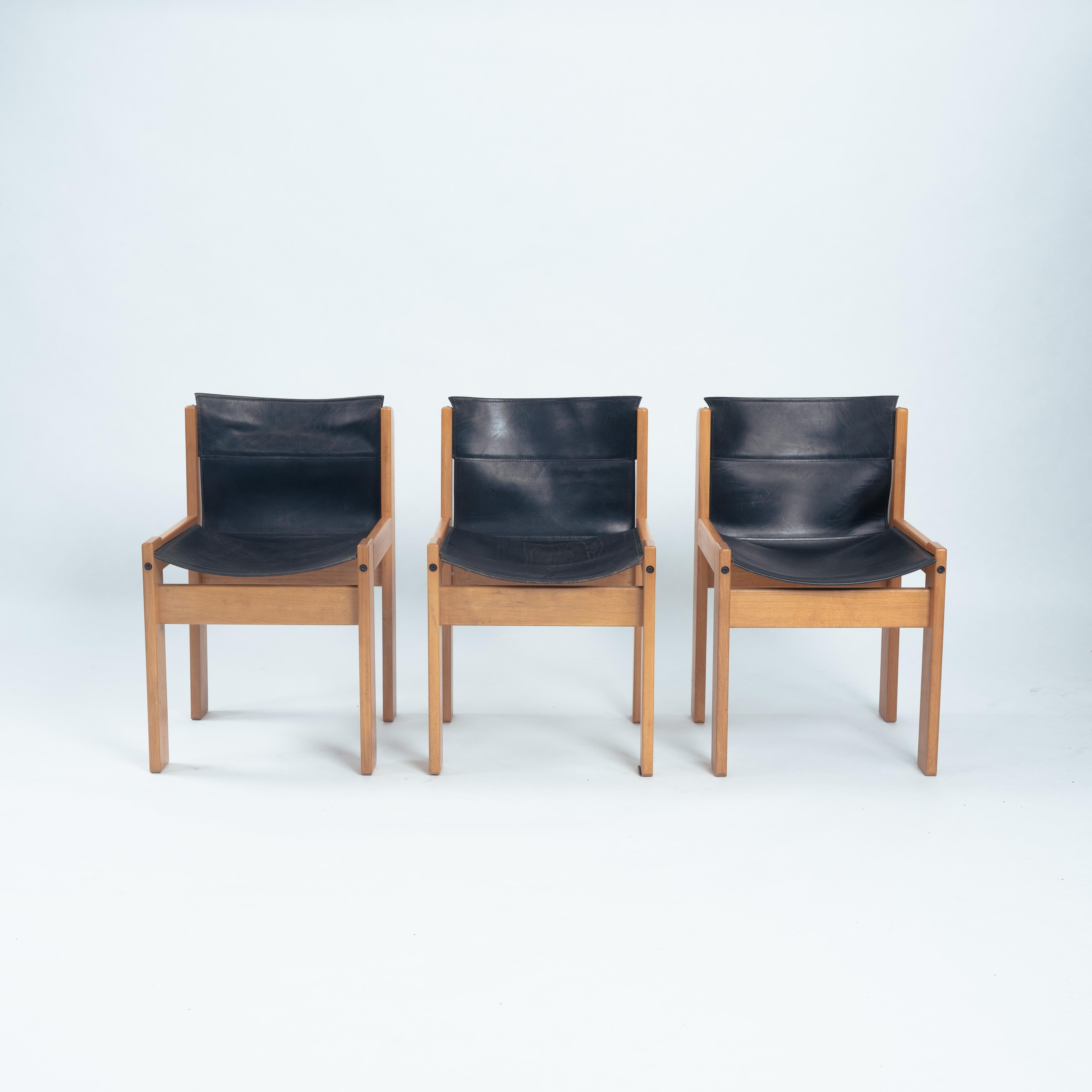 Ibisco Italian hideleather dining sling chairs in black, 1970s 8