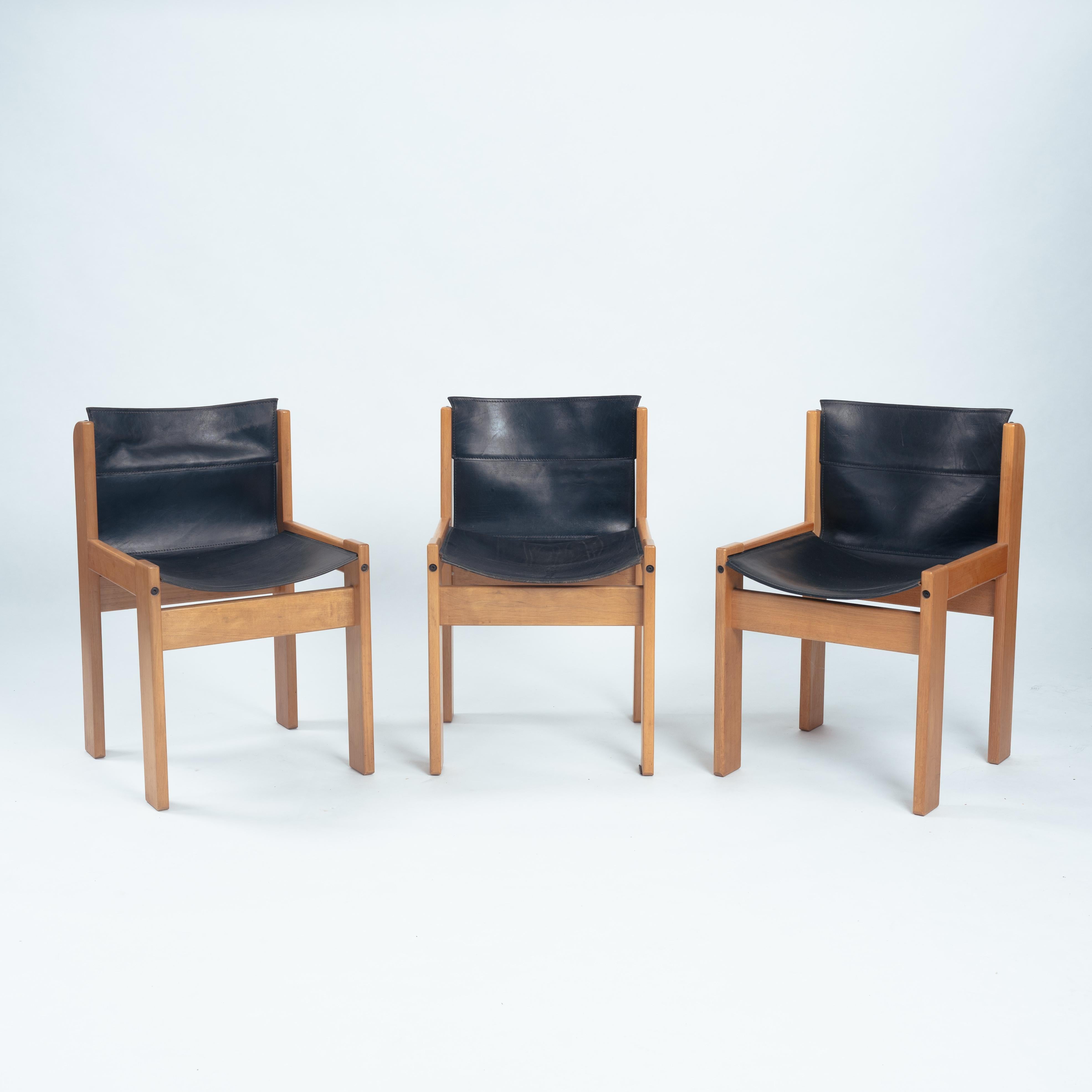 Ibisco Italian hideleather dining sling chairs in black, 1970s 9