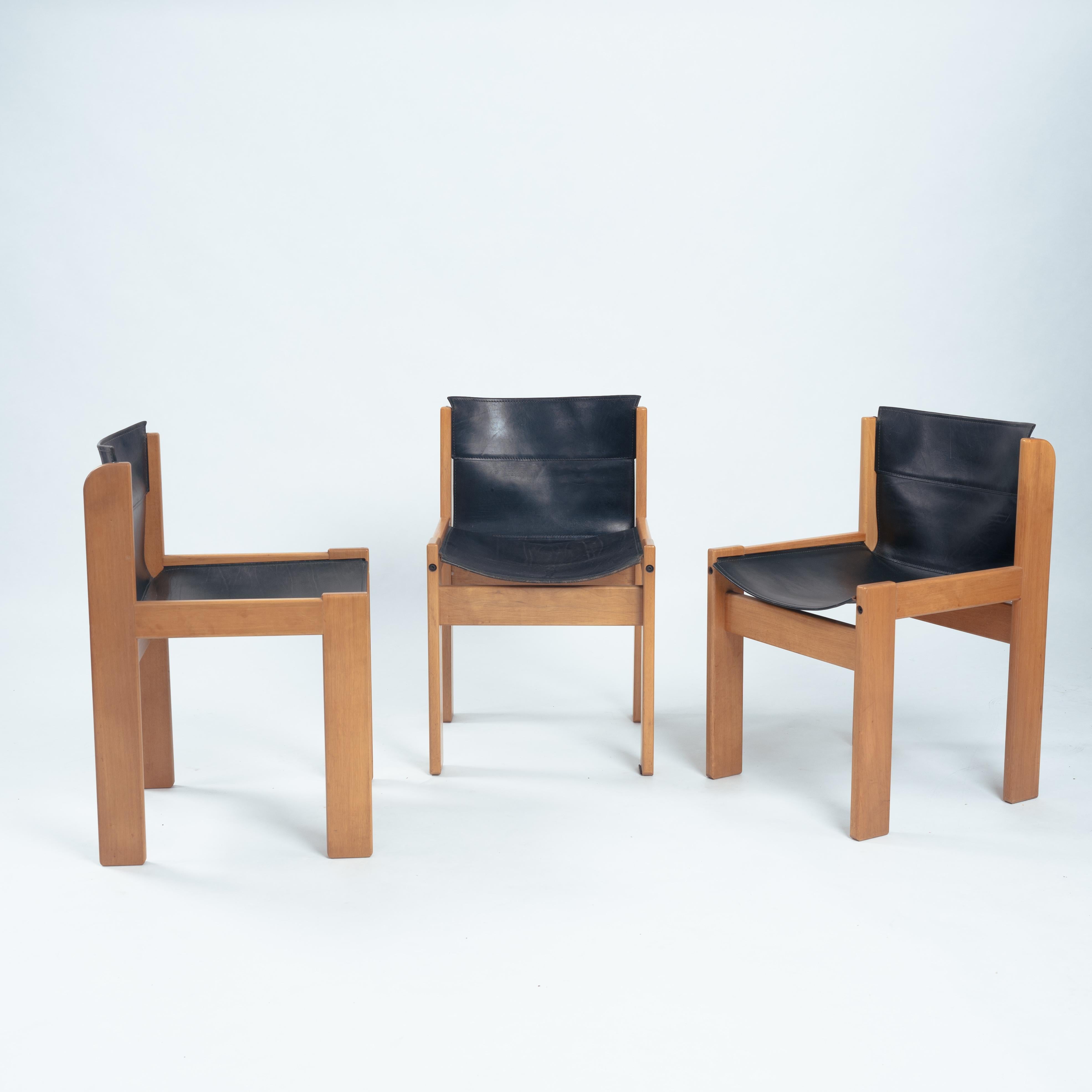 Ibisco Italian hideleather dining sling chairs in black, 1970s 10