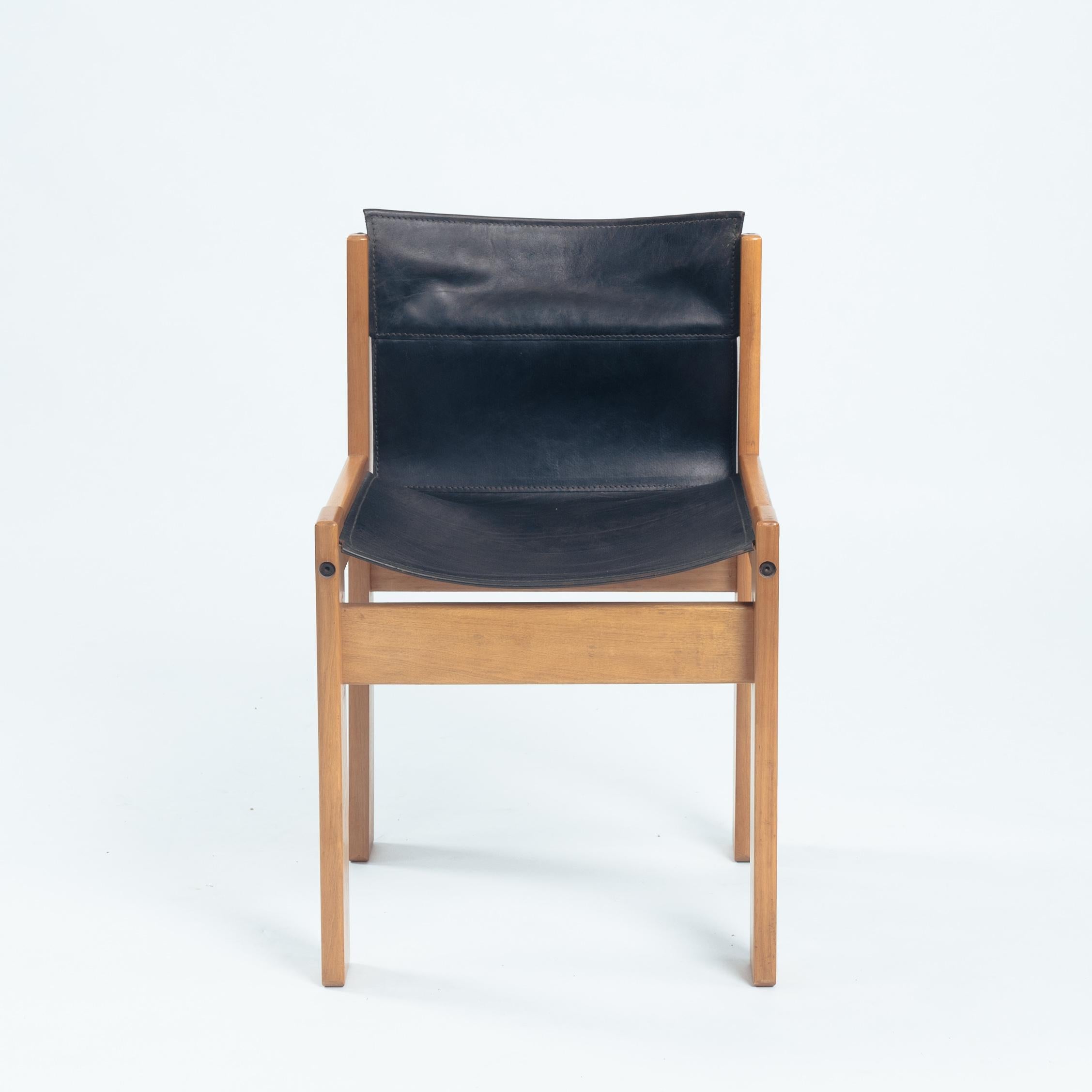 Ibisco Italian hideleather dining sling chairs in black, 1970s 11